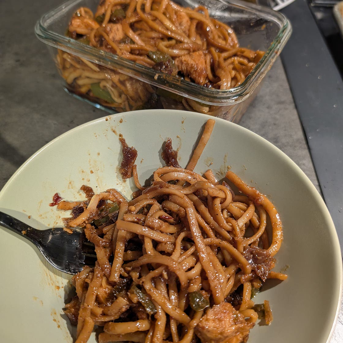 Honey Chipotle Chicken Udon - my version