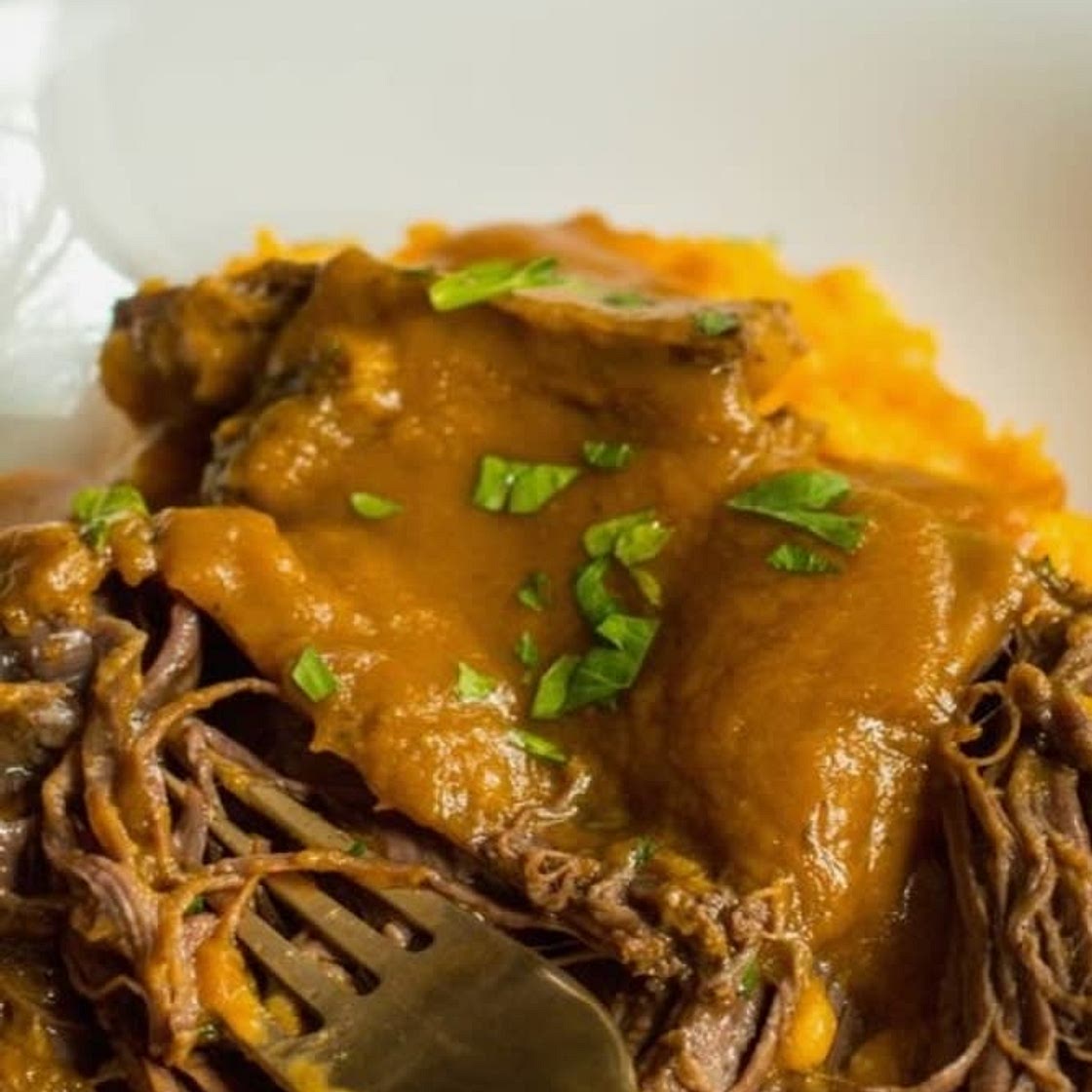 Beef stew with sweet potato mash