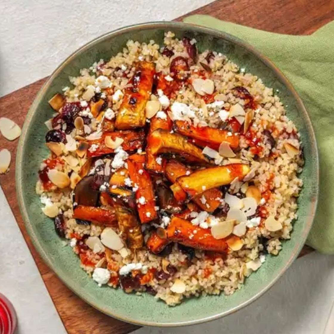 Honey harissa halloumi with roasted veggies