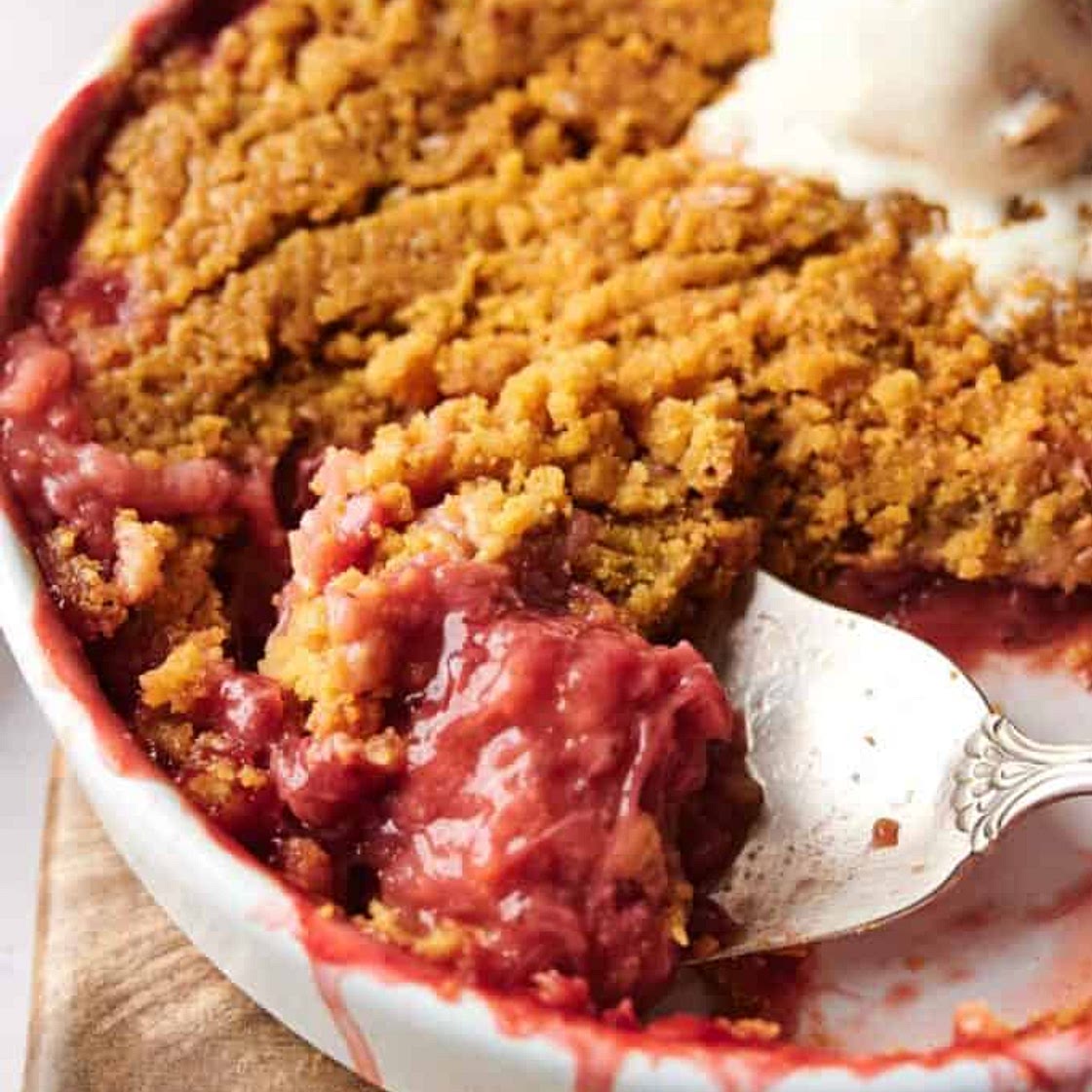 Rhubarb Strawberry Crisp (without oats)