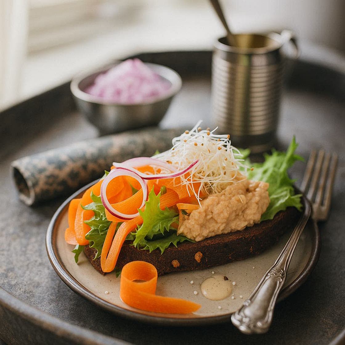 Rye Sandwich with Bean Spread and Sprouts