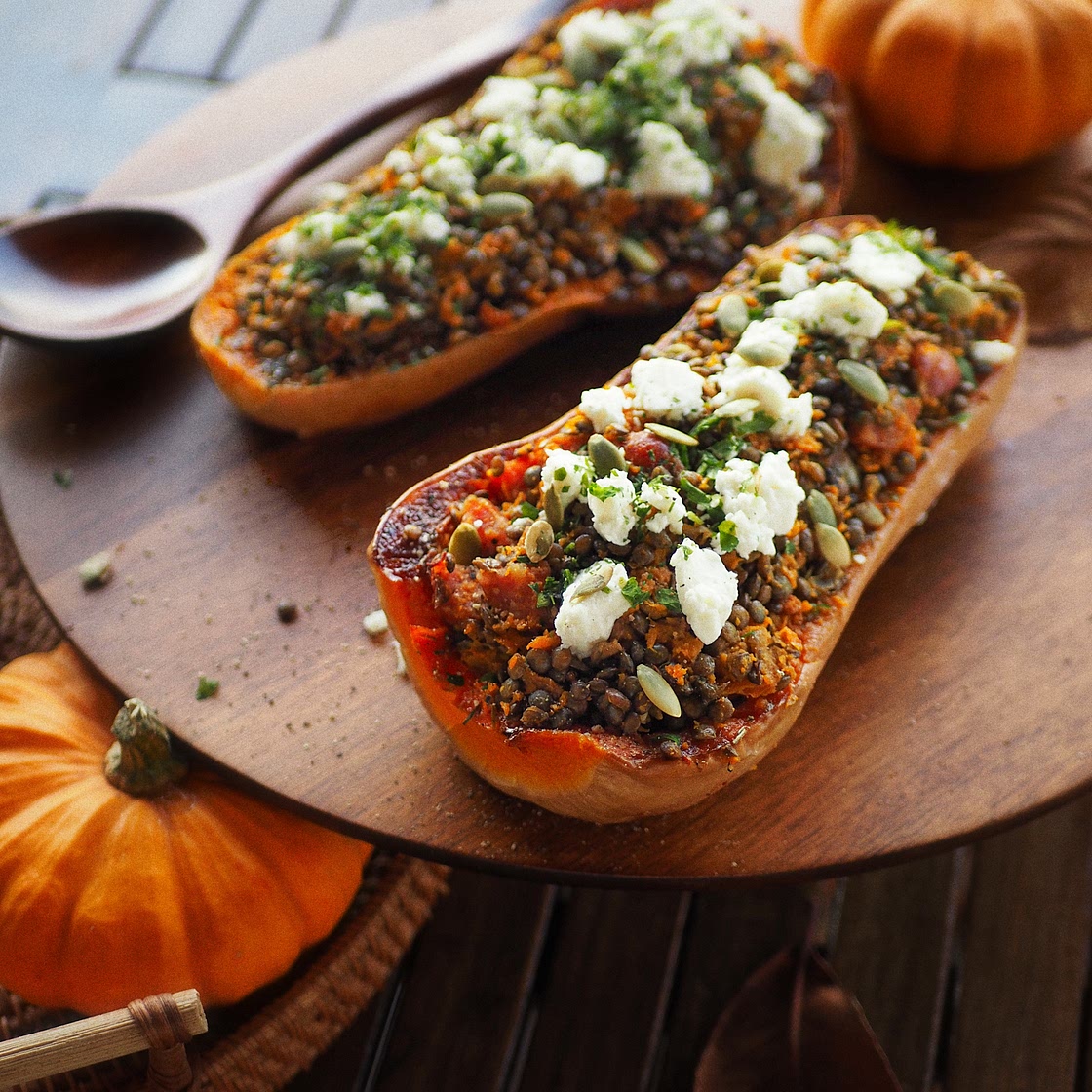 Butternut farci aux lentilles vertes du Puy