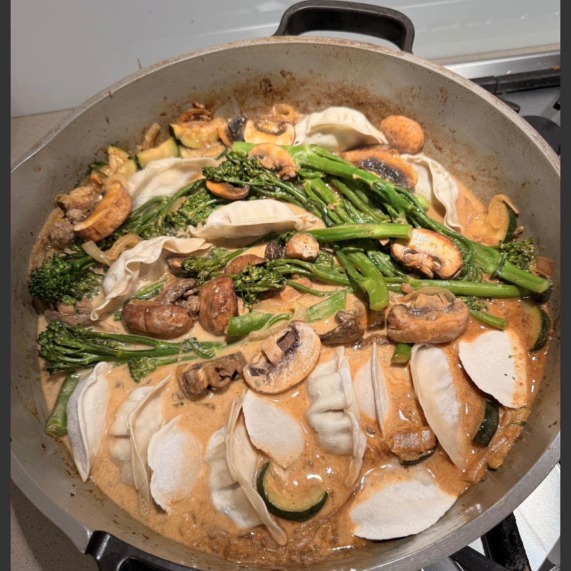 One Pan Red Curry Dumplings