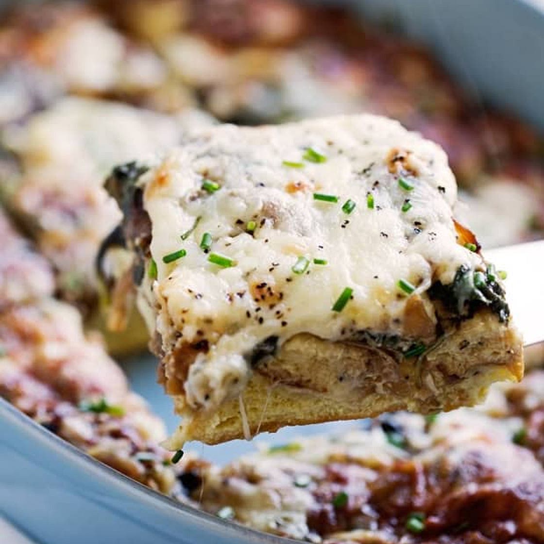 Caramelized Onion Spinach Feta Savory French Toast Casserole