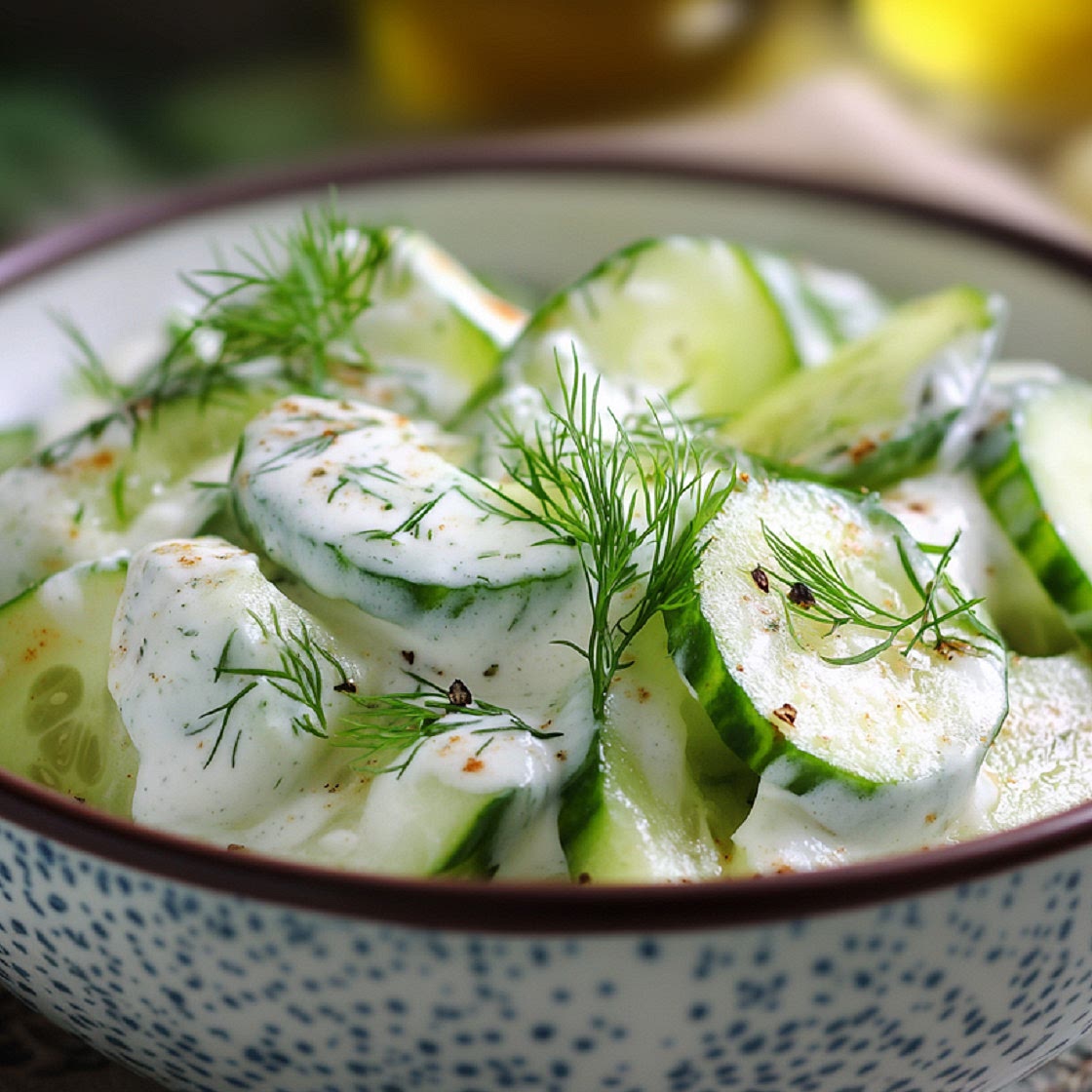 Gurkensalat mit Zitronen-Joghurt-Dressing: erfrischender Salatgenuss