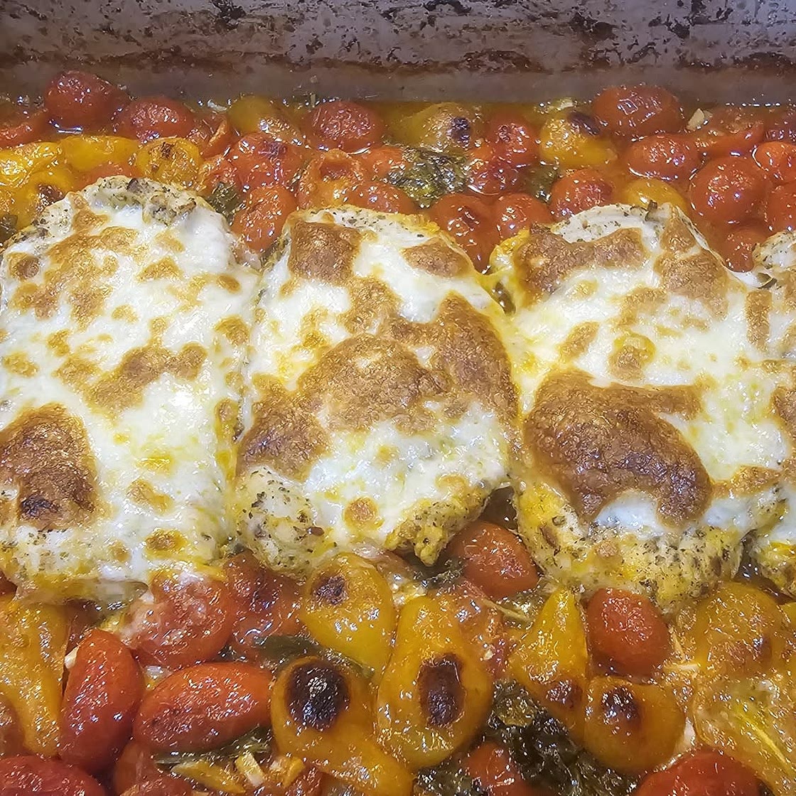 Pesto Baked Chicken with Tomatoes and Mozzarella
