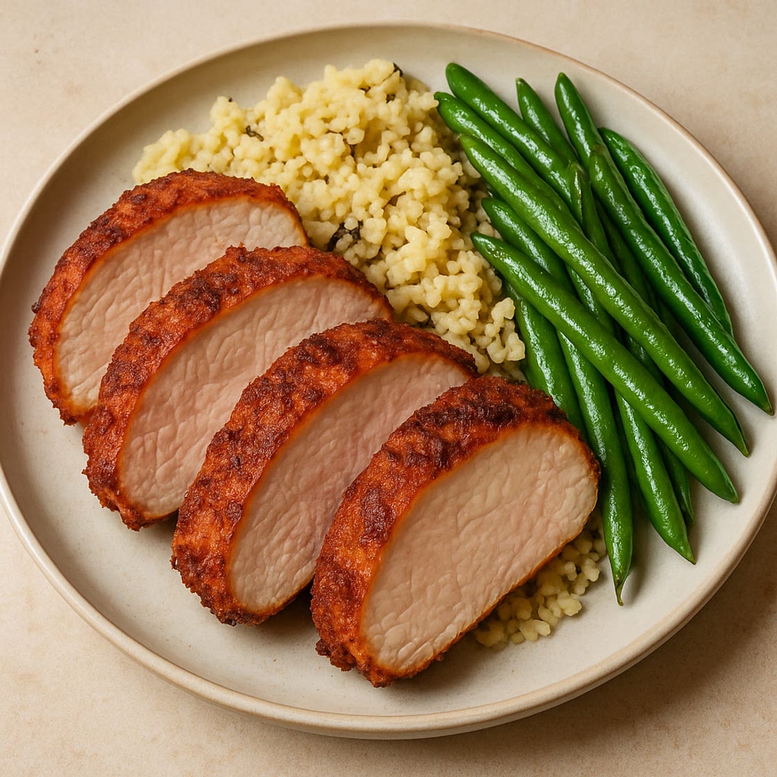 Harissa-Spiced Pork Loins with Couscous and Green Beans
