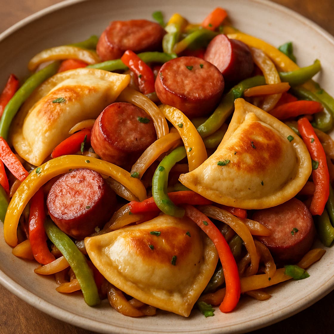 Frerogi + Kielbasa Stir Fry