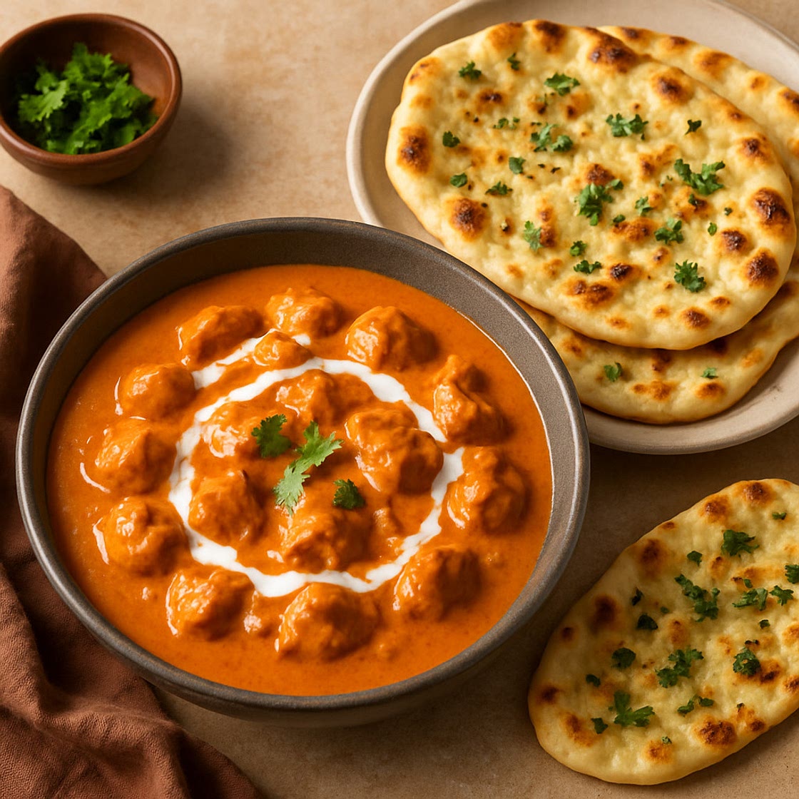 Healthy Butter Chicken with Whole Wheat Garlic Naan