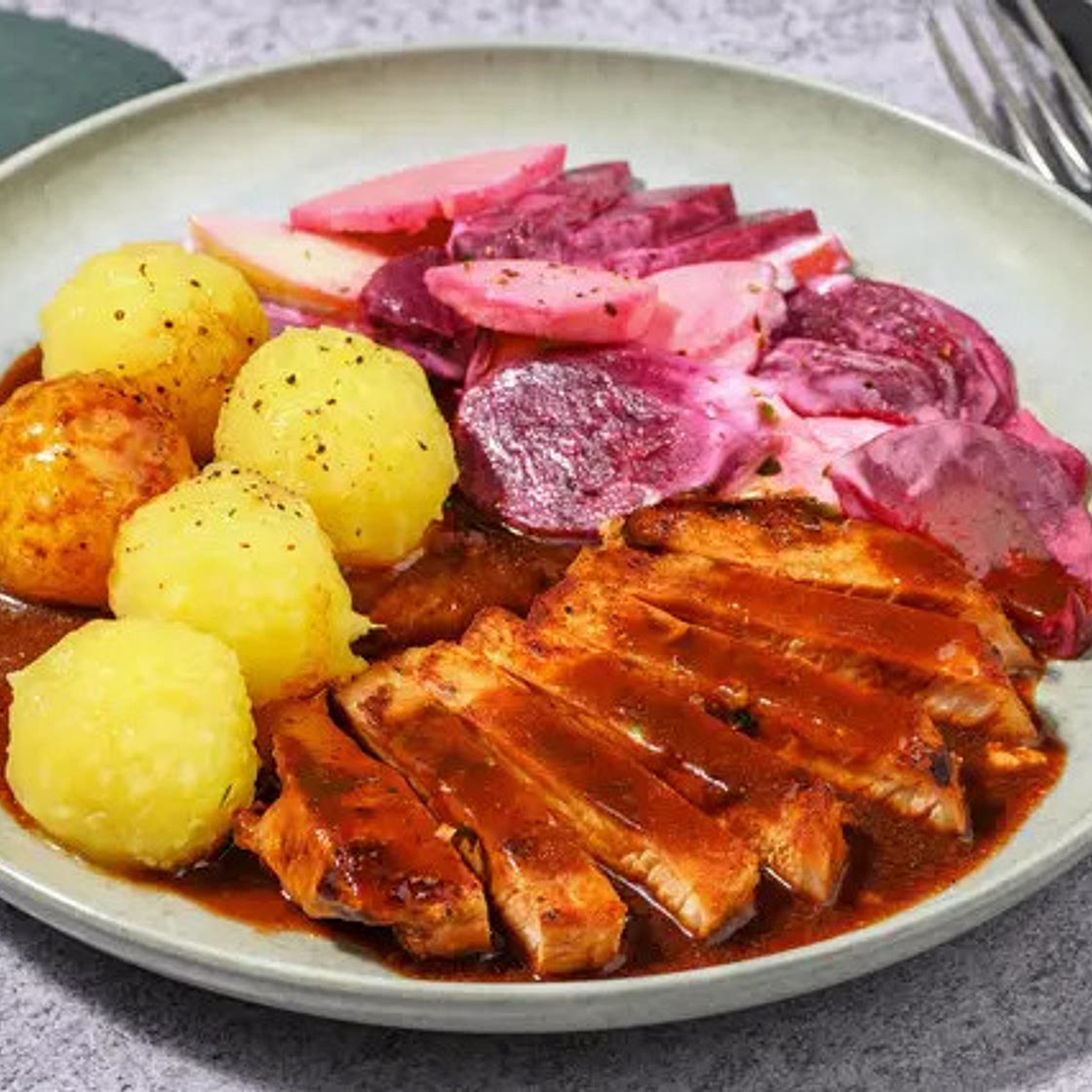 Schweinelachssteak mit Rote Beete-Salat