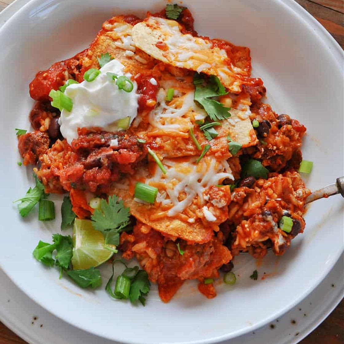 Vegan Tinga Tortilla Rice Bake