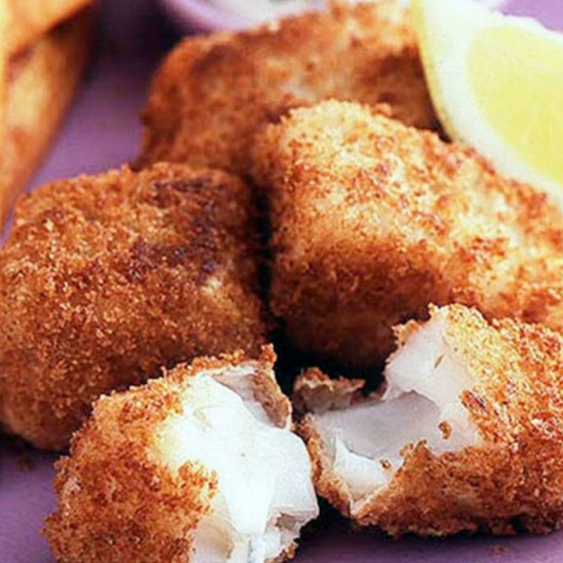 Crispy cod nuggets with sweet potato wedges recipe