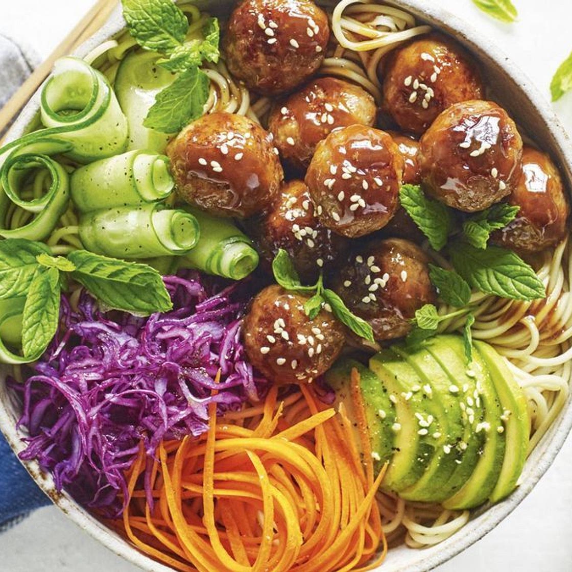 Sticky Asian-style meatball bowl recipe