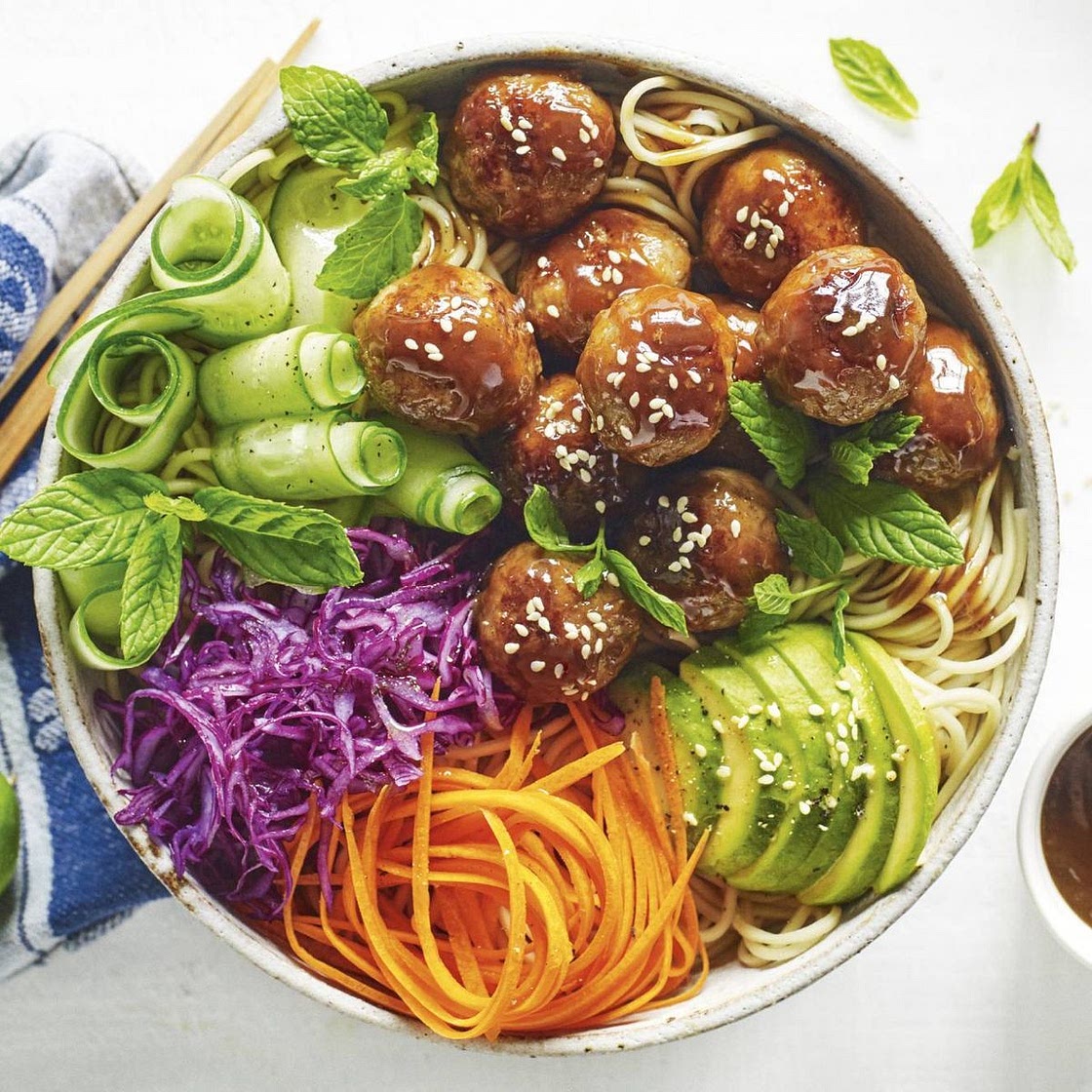 Sticky Asian-style meatball bowl recipe