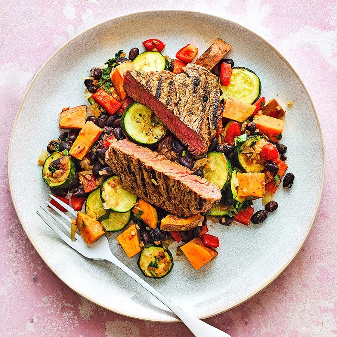 Brazilian-style beef with sweet potato salad