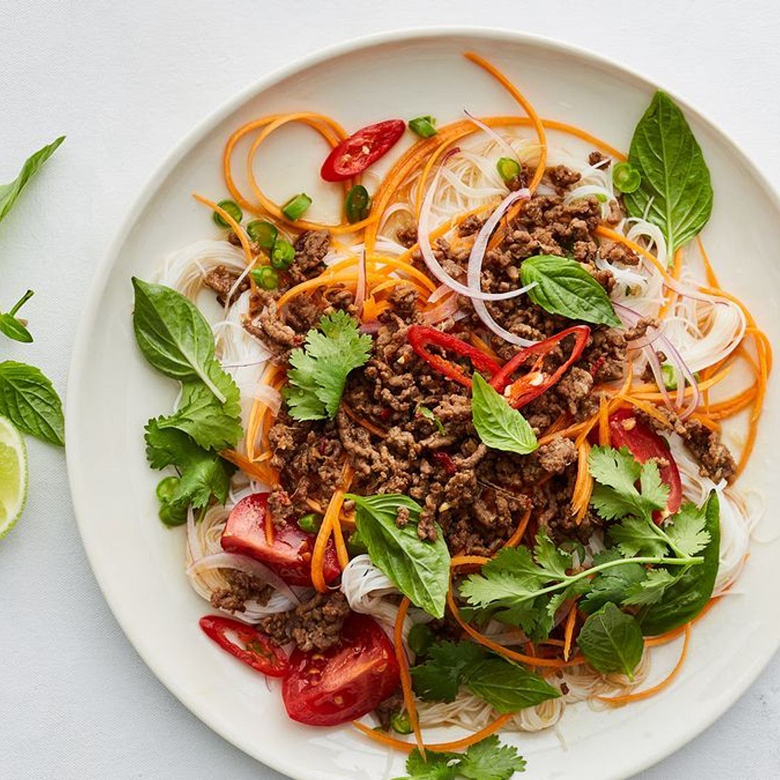 Healthy beef mince Thai noodle salad