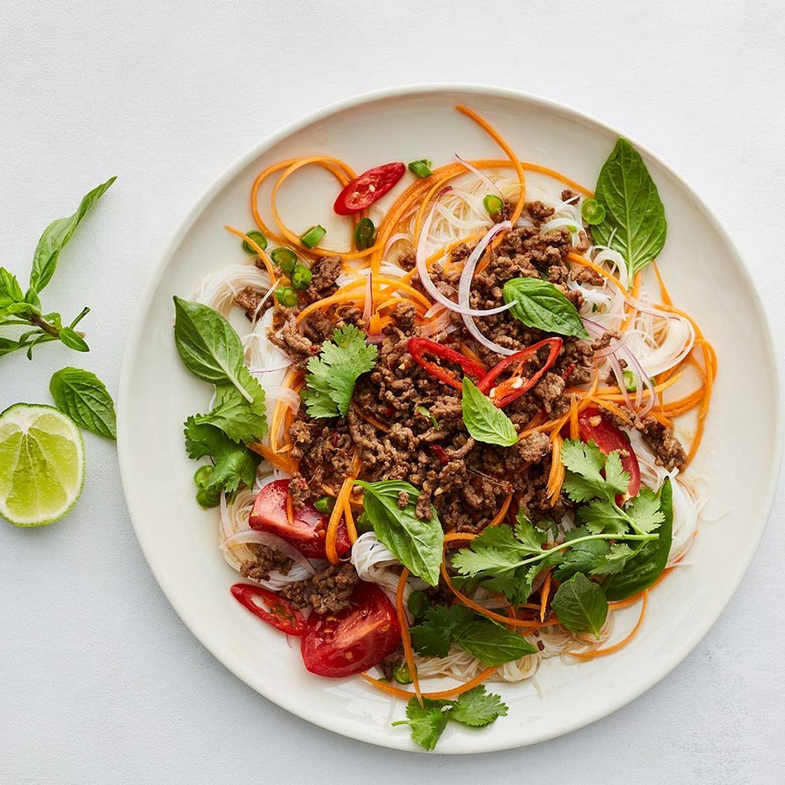 Healthy beef mince Thai noodle salad