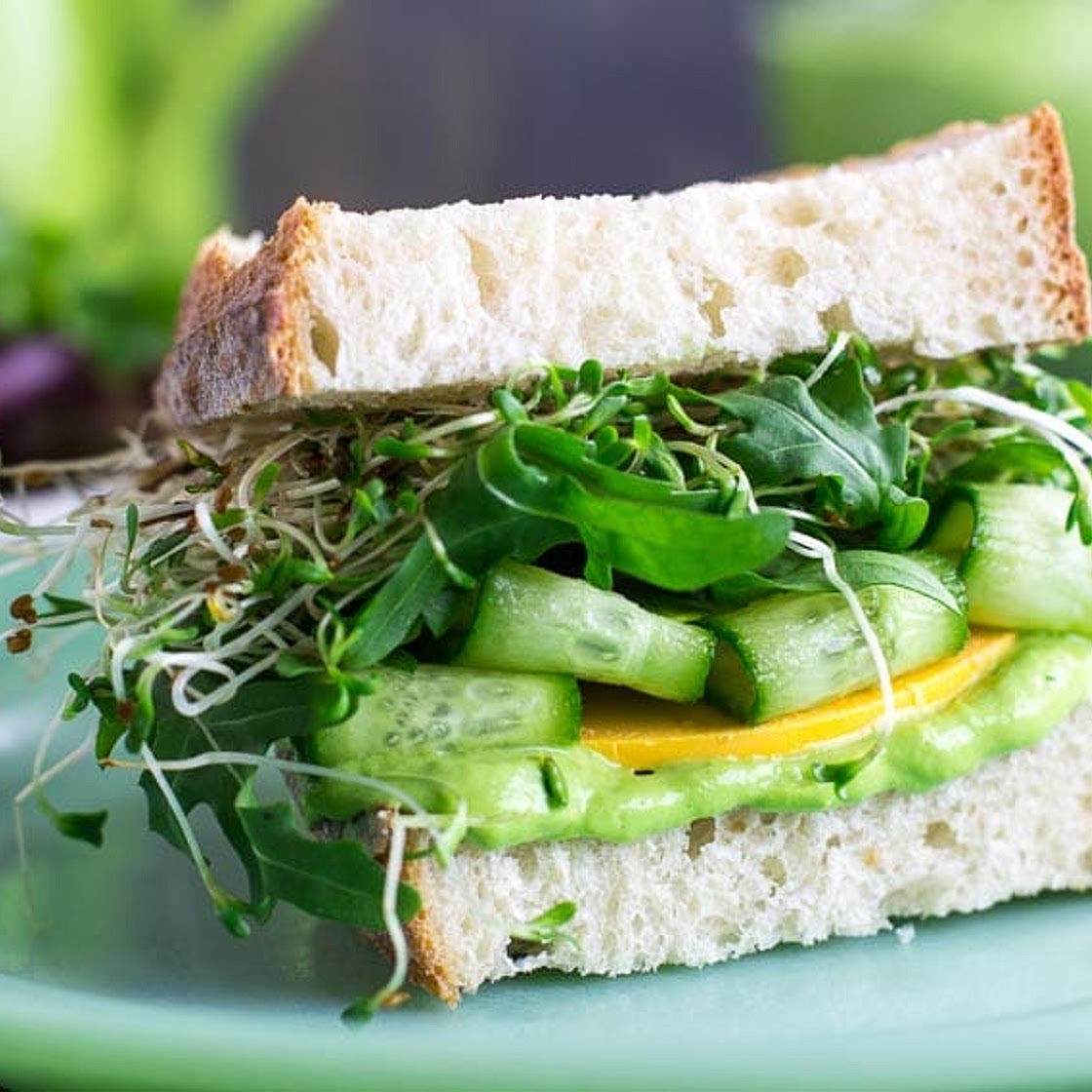 Vegan Low FODMAP Avocado Green Goddess Veggie Sandwich