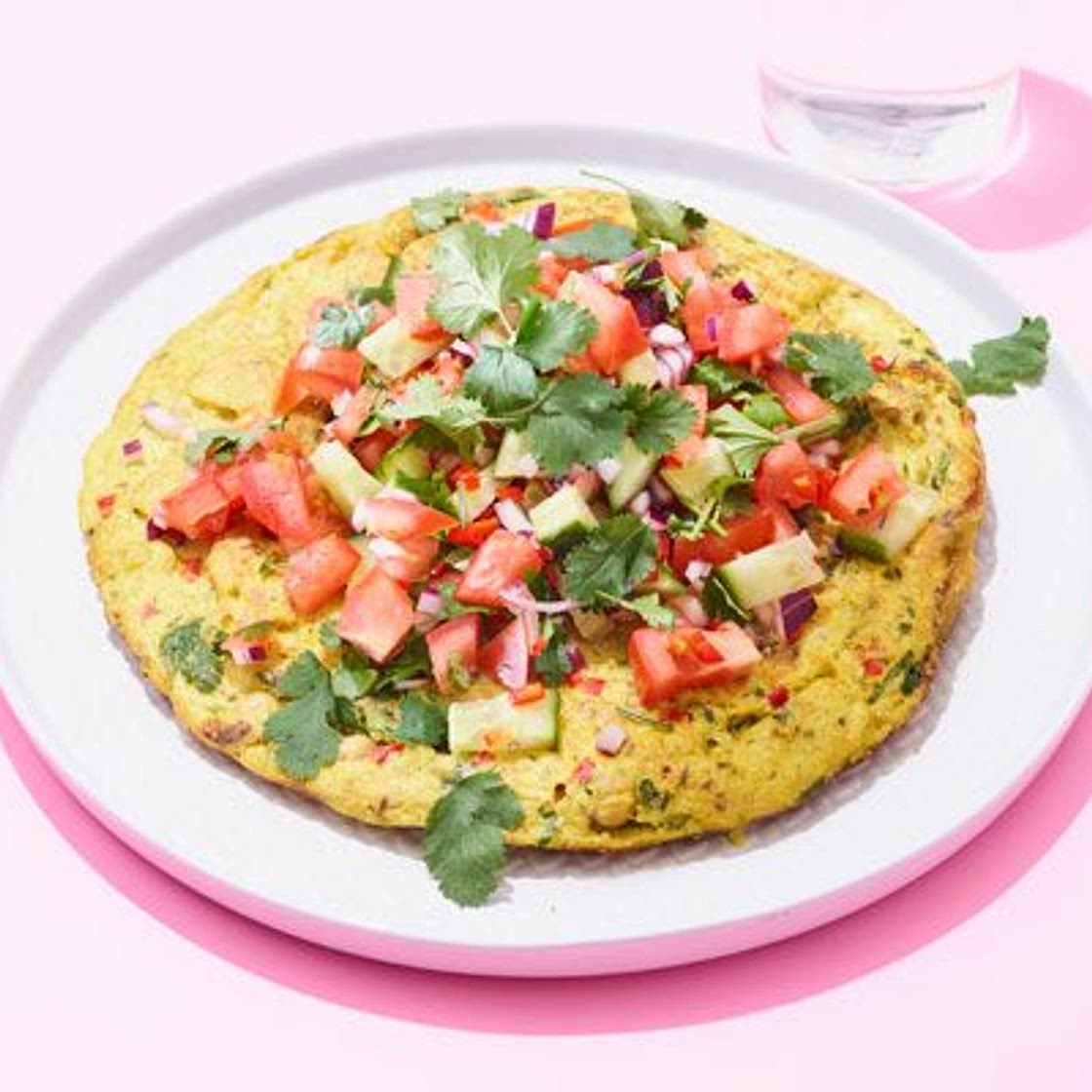 Curried chickpea cake with tomato sambal