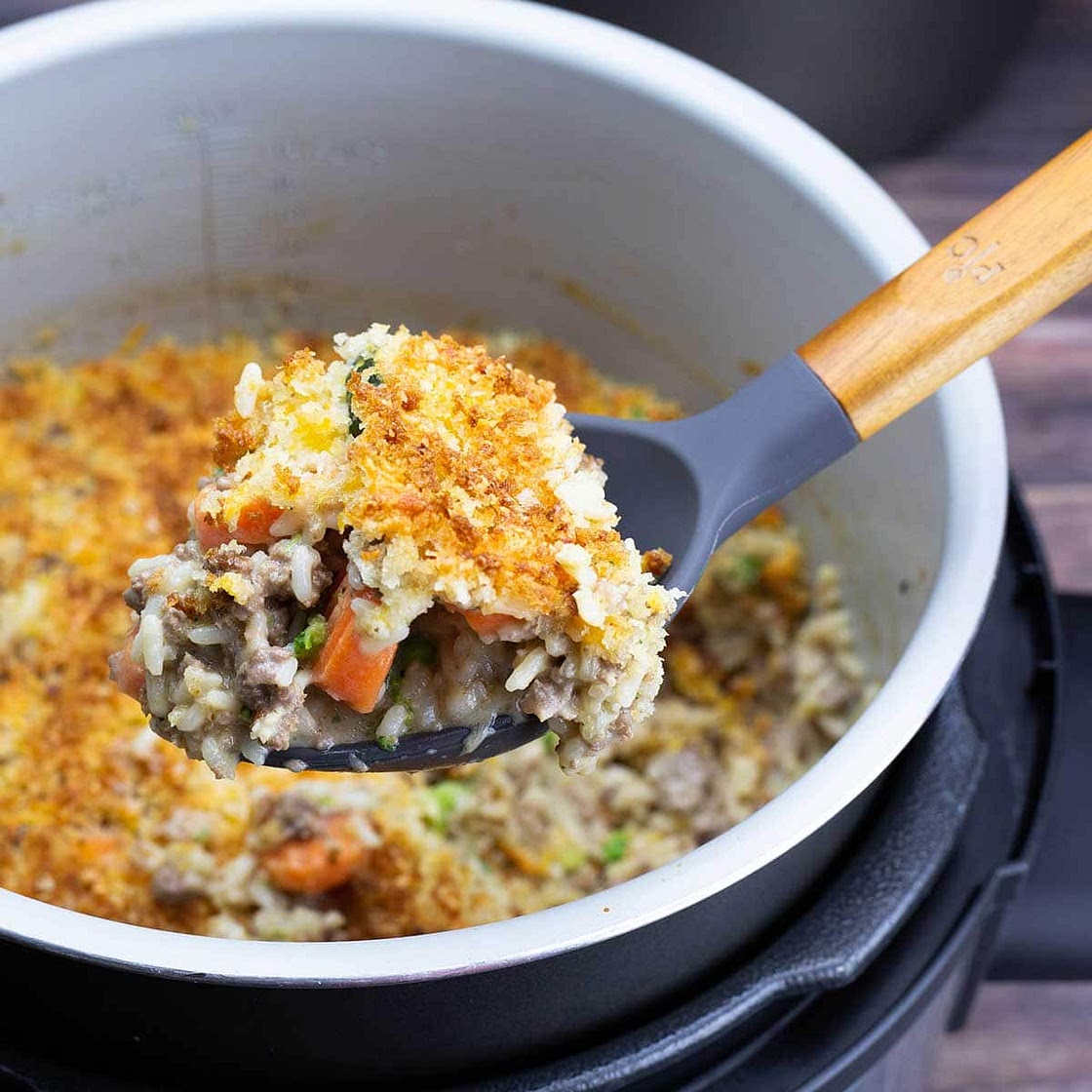 Cheesy Ground Beef & Rice Casserole with Vegetables ~ Pressure Cooker Recipe