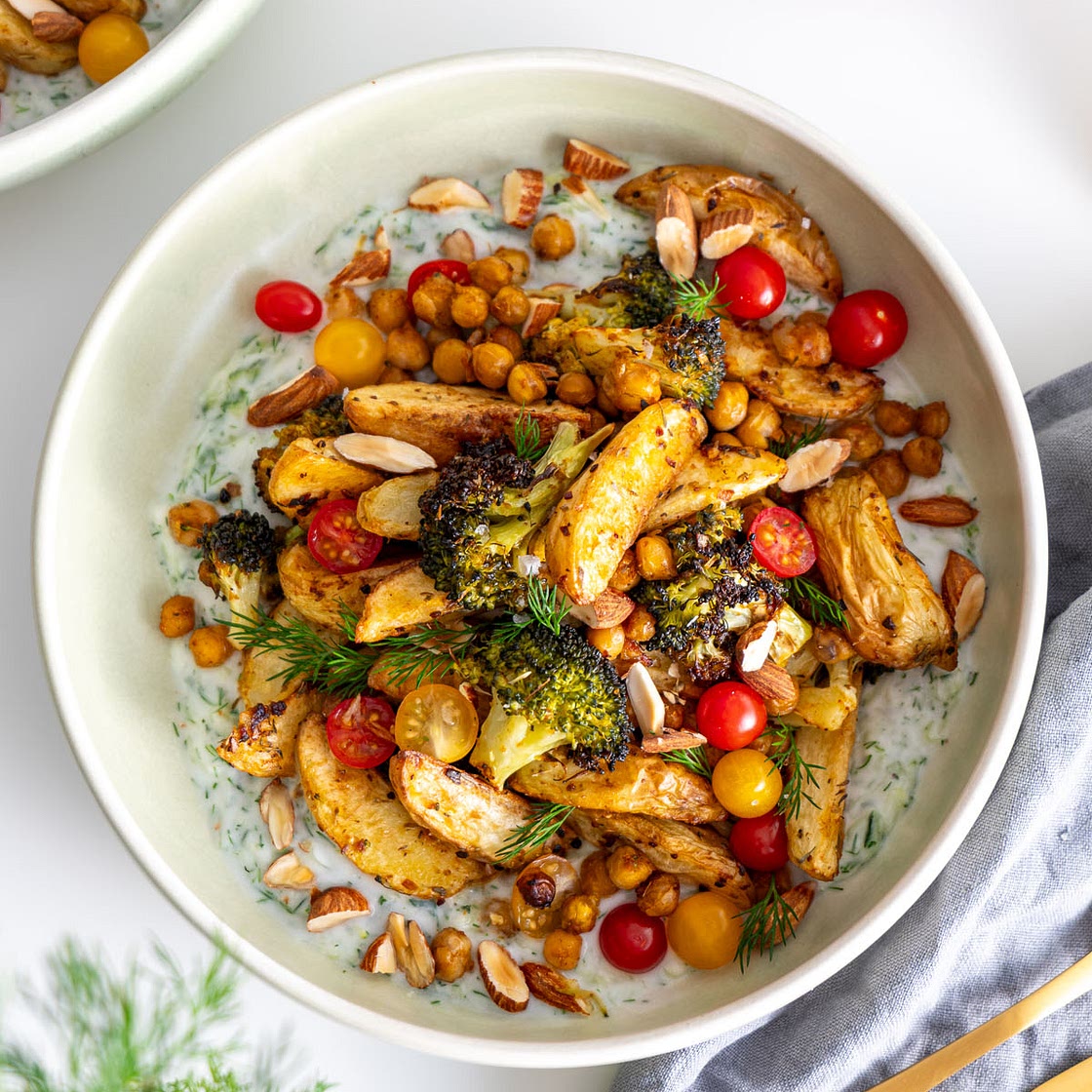 Mediterranean Roasted Potato Tzatziki Bowl