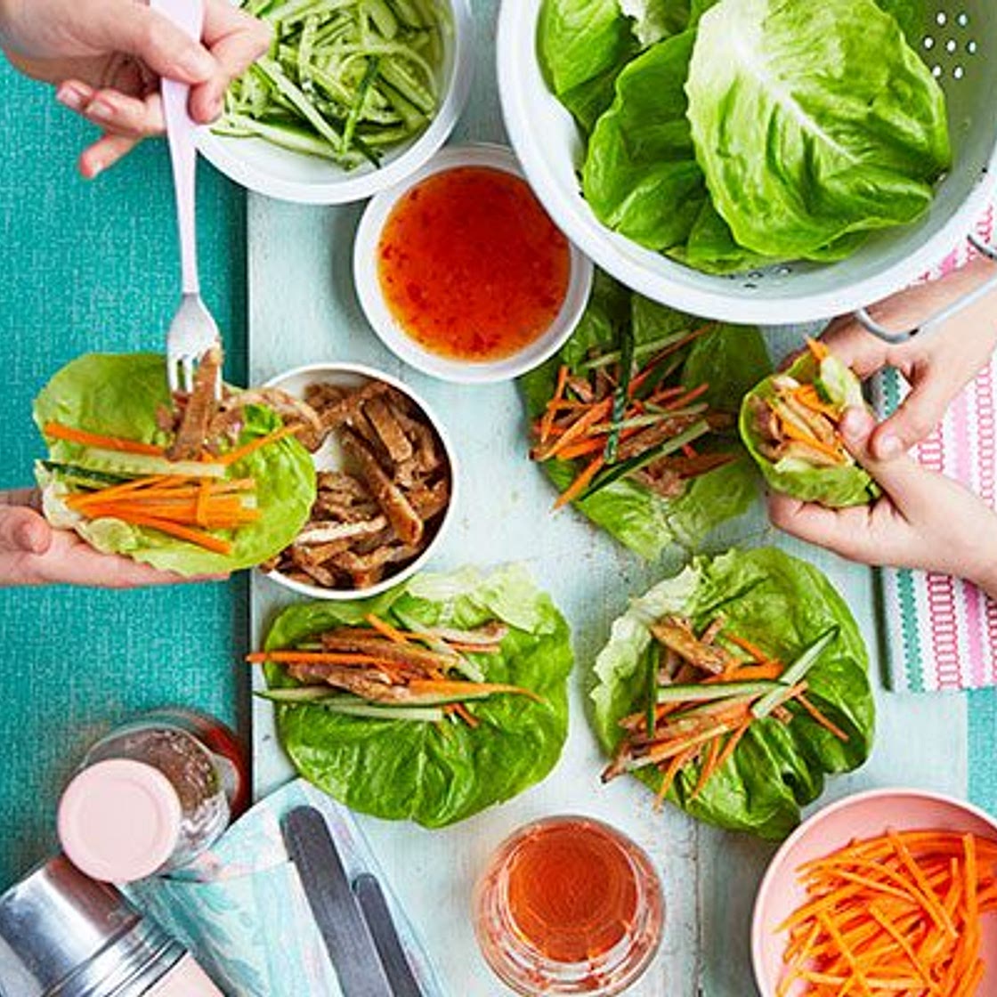 Sticky pork lettuce wraps