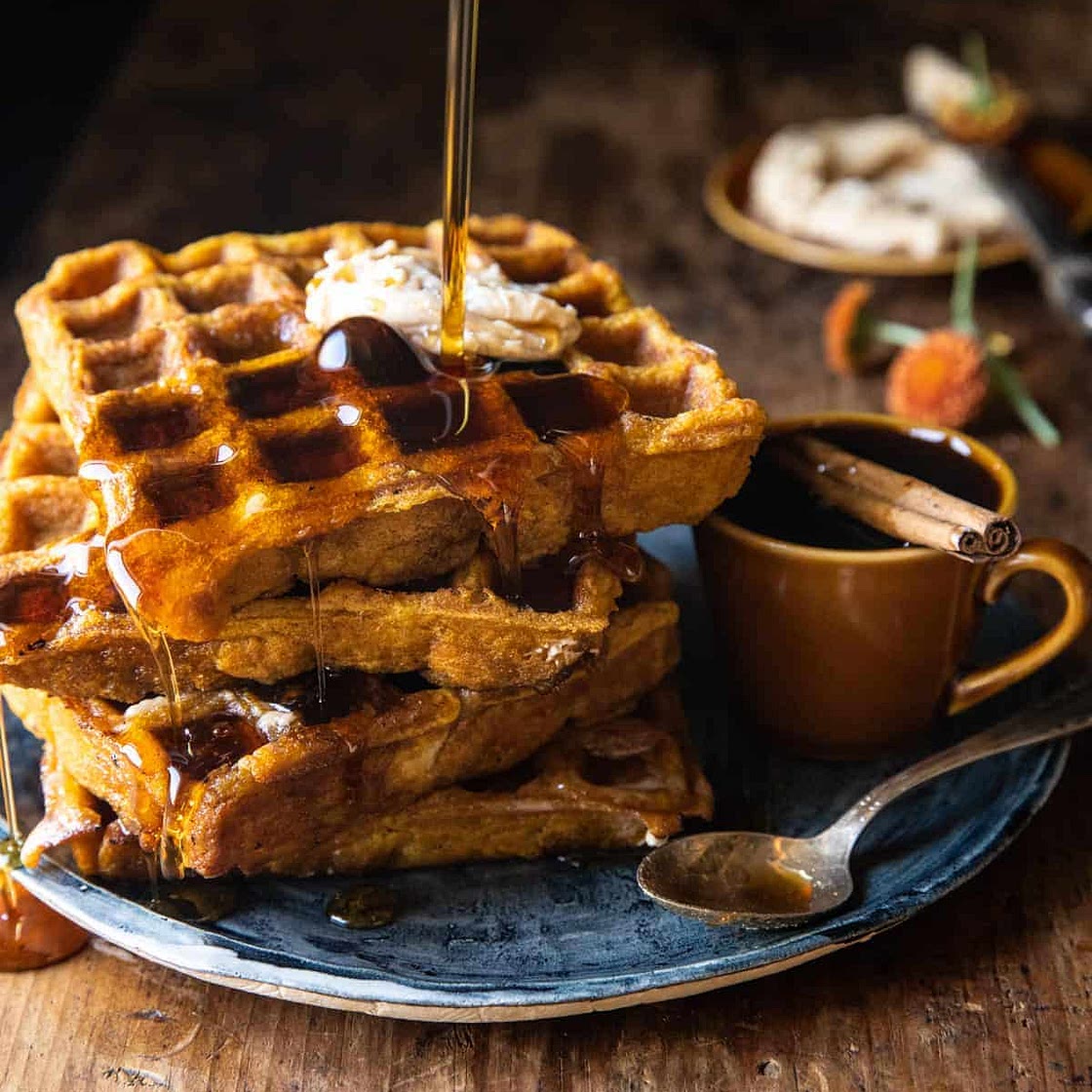 Cider Pumpkin Waffles with Salted Maple Butter