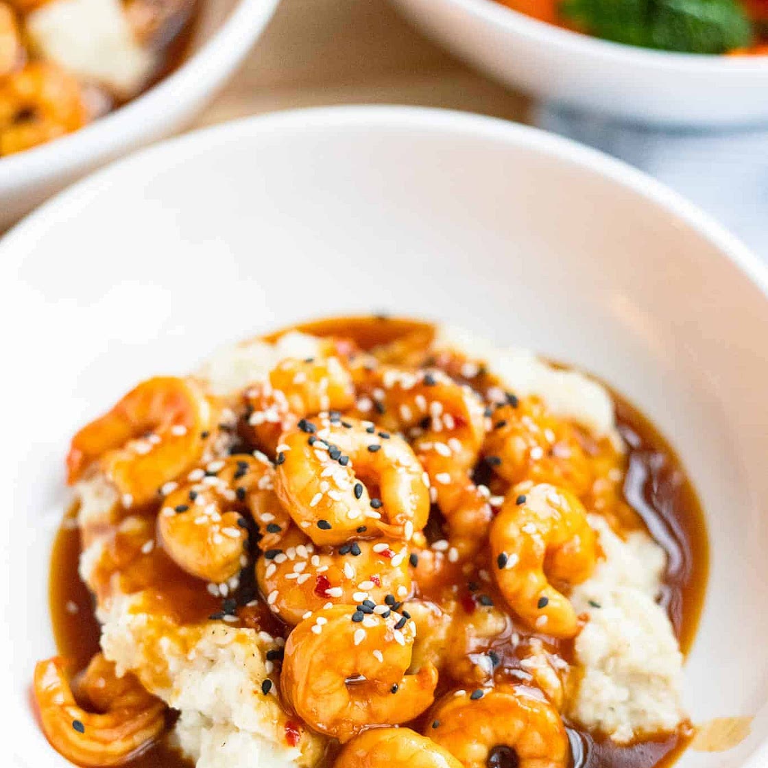 Teriyaki Shrimp with Horseradish Mashed Cauliflower
