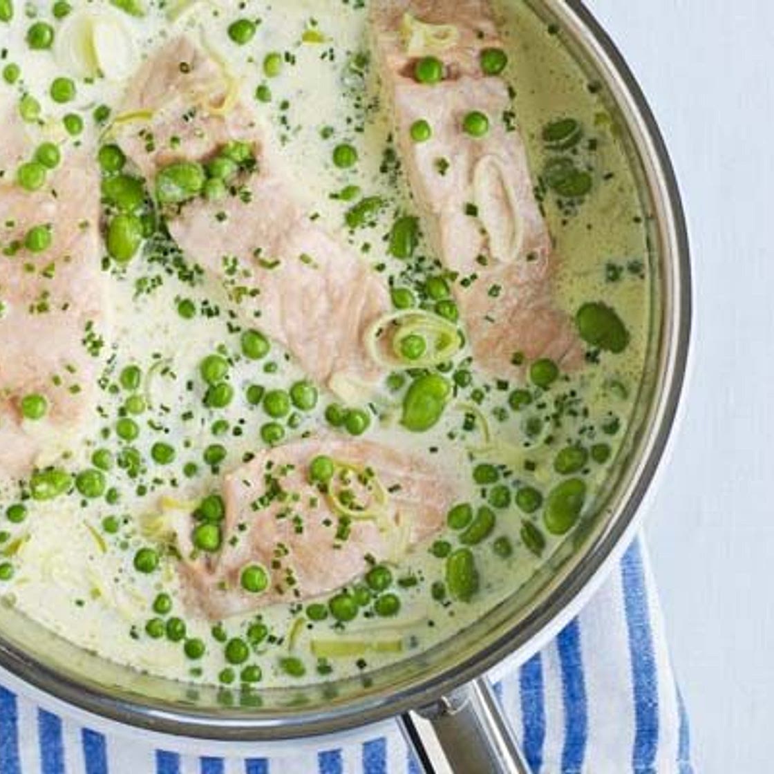 Salmon with greens & crème fraîche