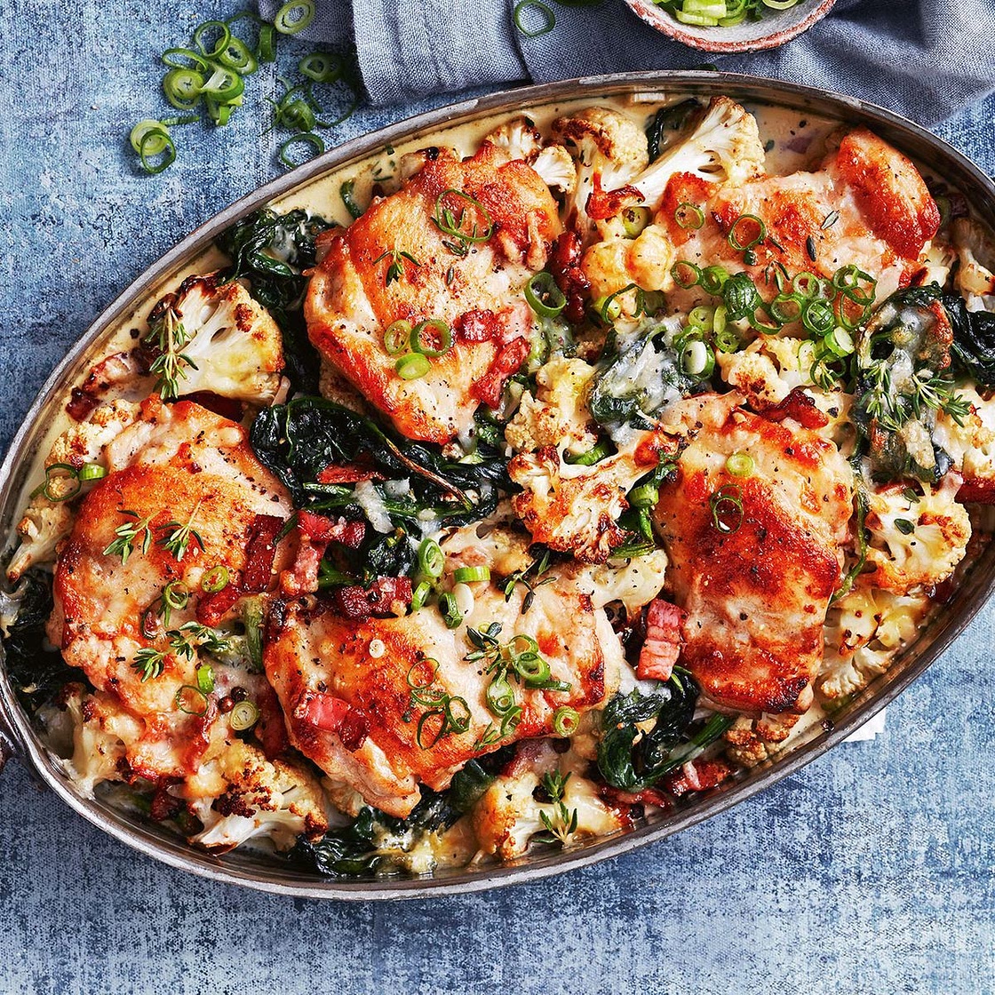 Creamy chicken, bacon and cauliflower bake recipe