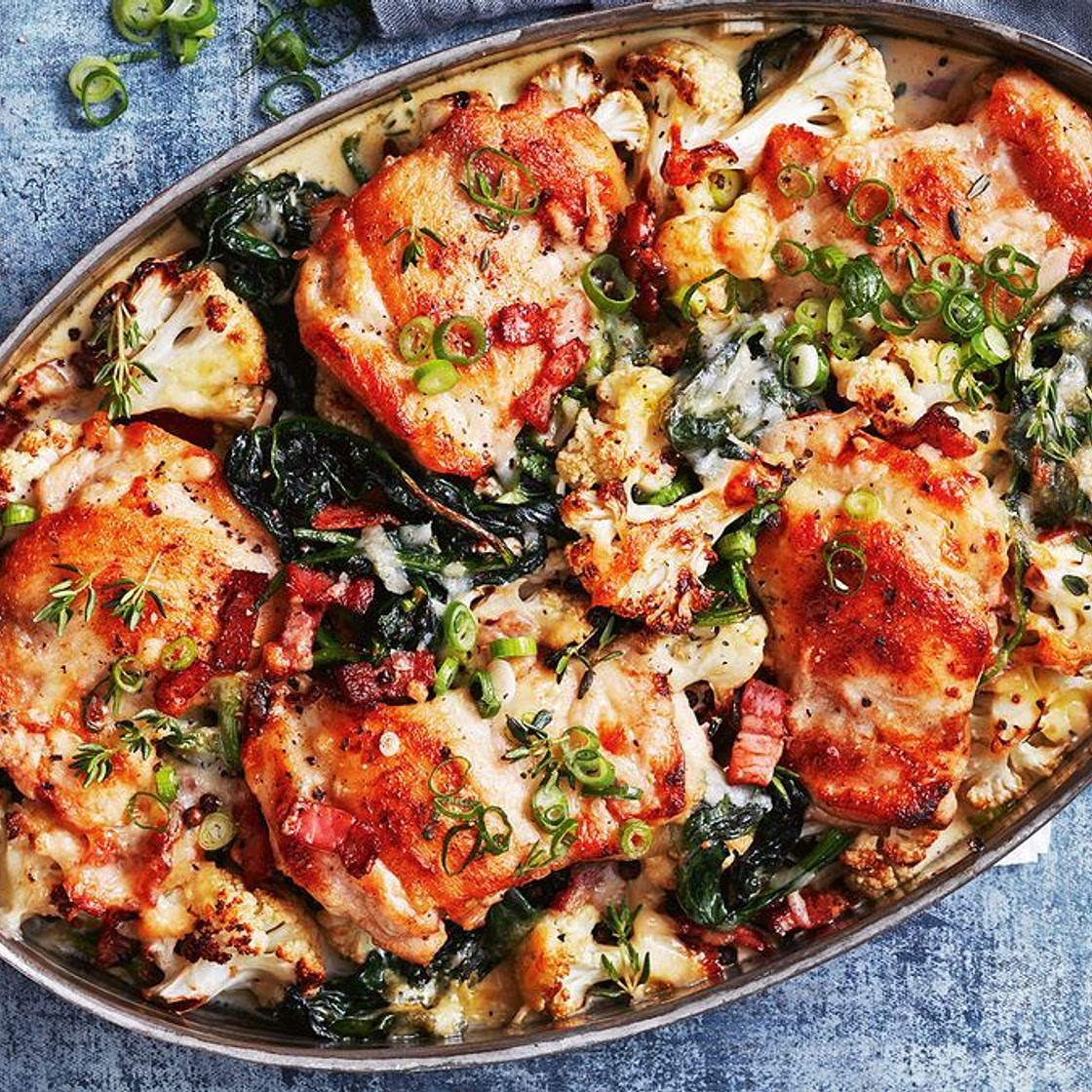 Creamy chicken, bacon and cauliflower bake recipe