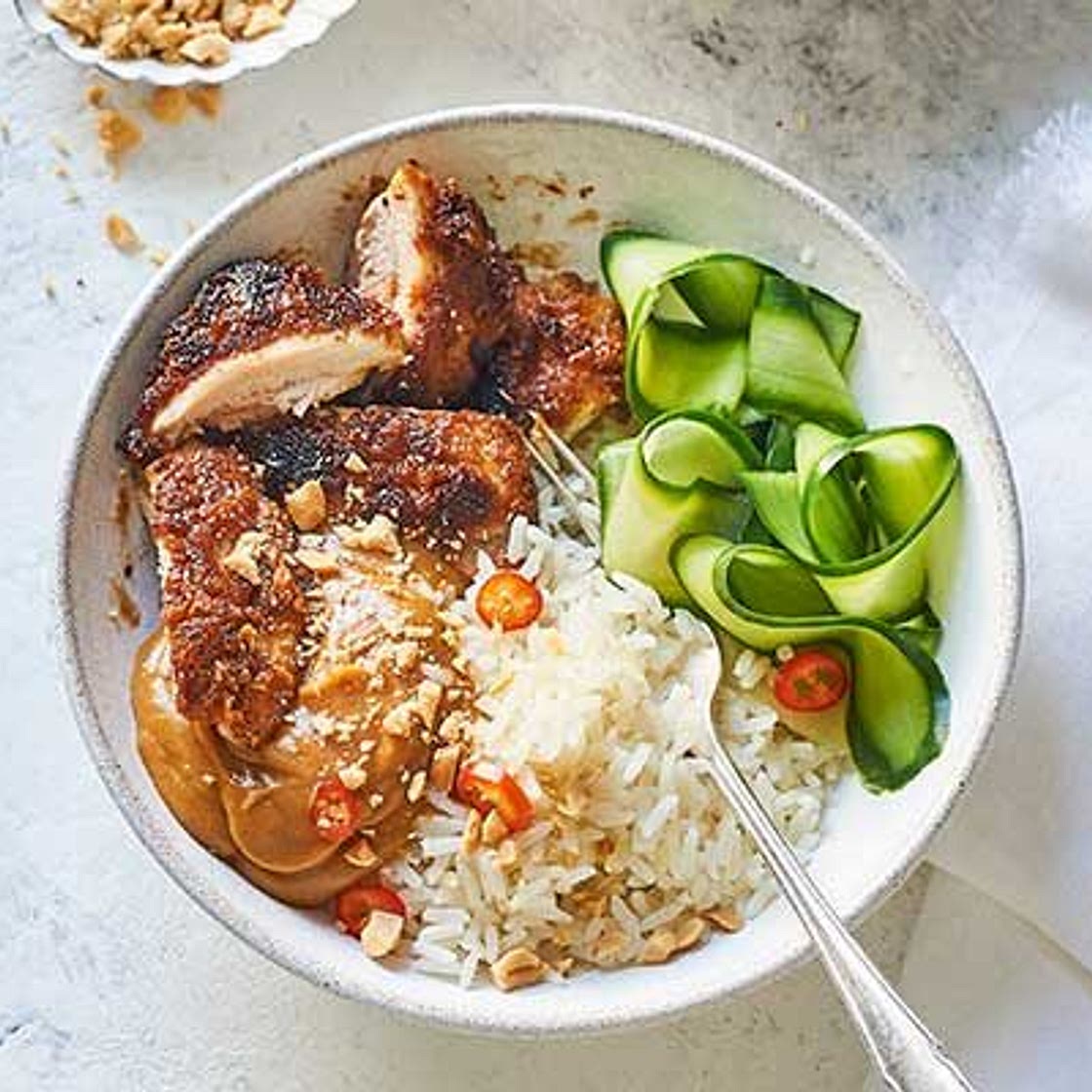 Peanut butter chicken rice bowl