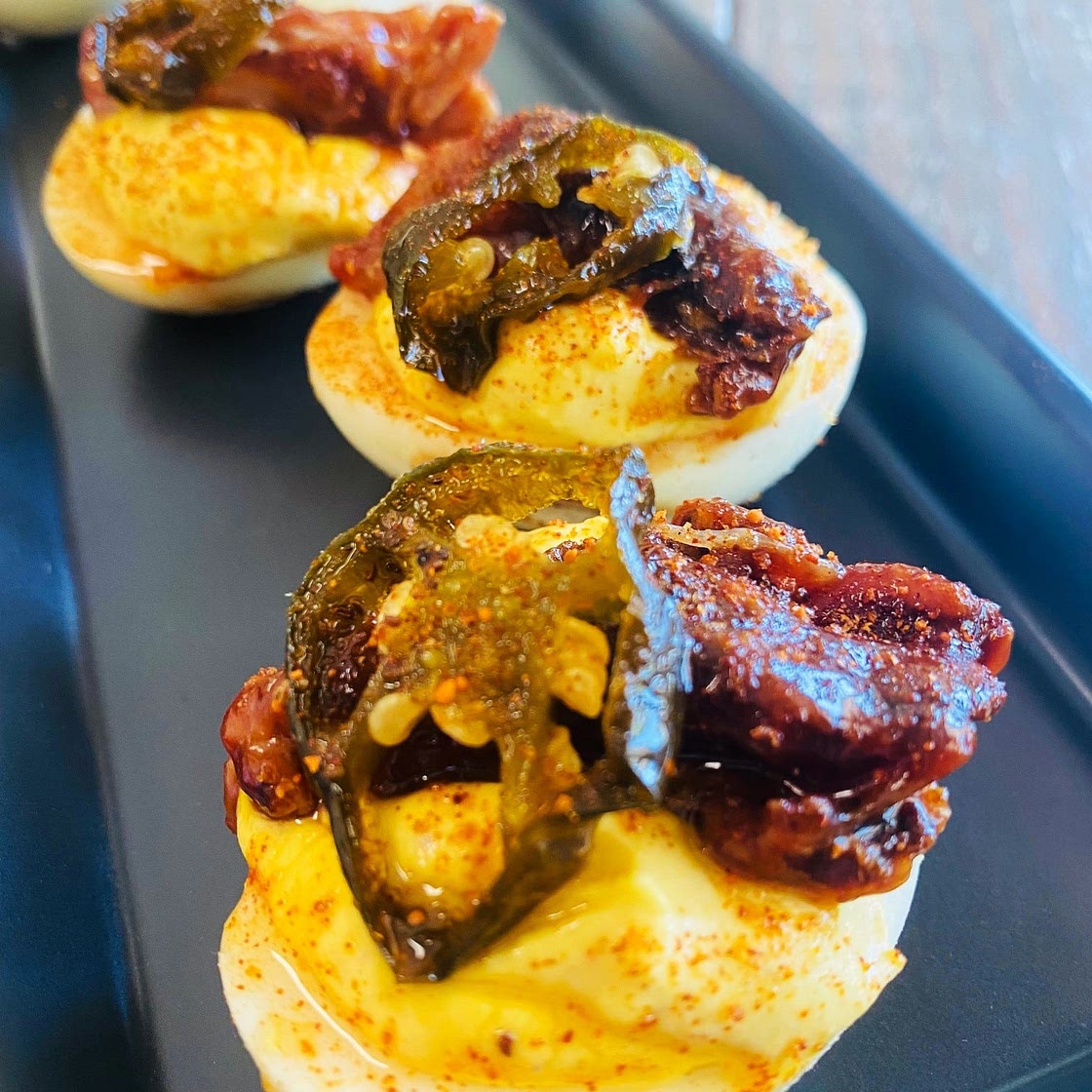 Smoked BBQ Pork Deviled Eggs