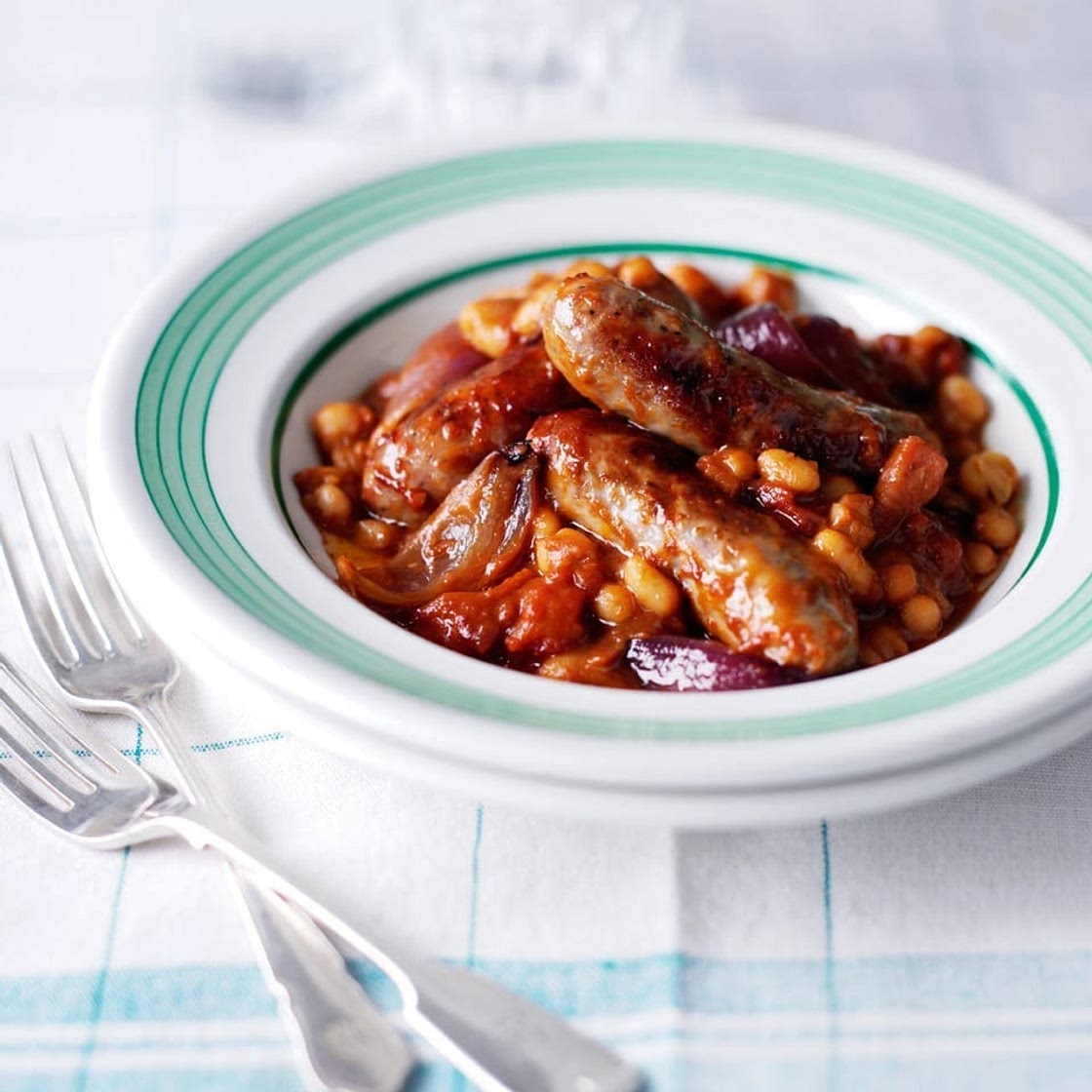 Roasted sausage casserole and beans
