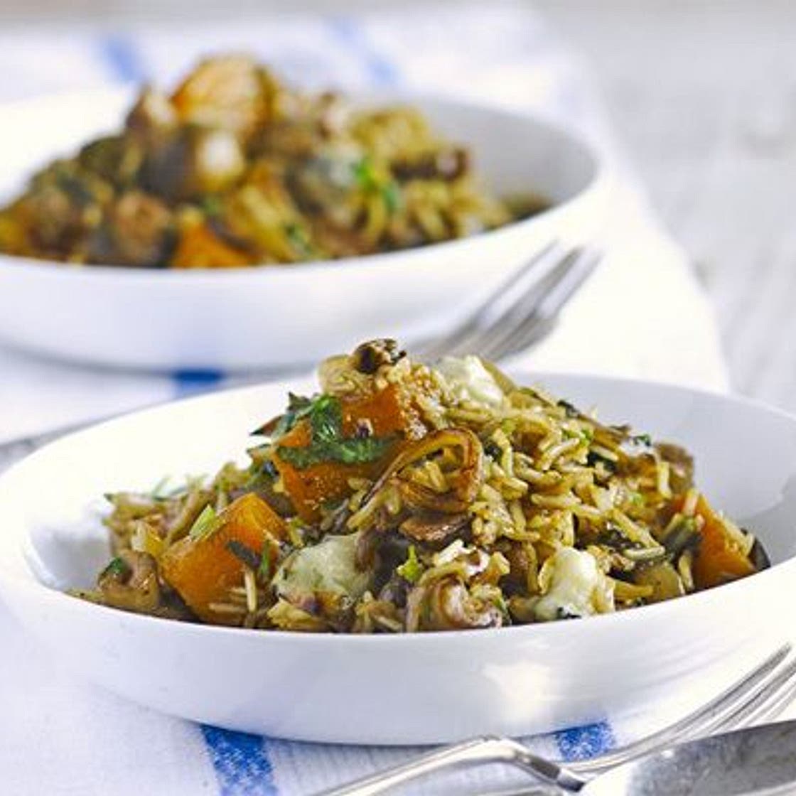 Squash, mushroom & gorgonzola pilaf