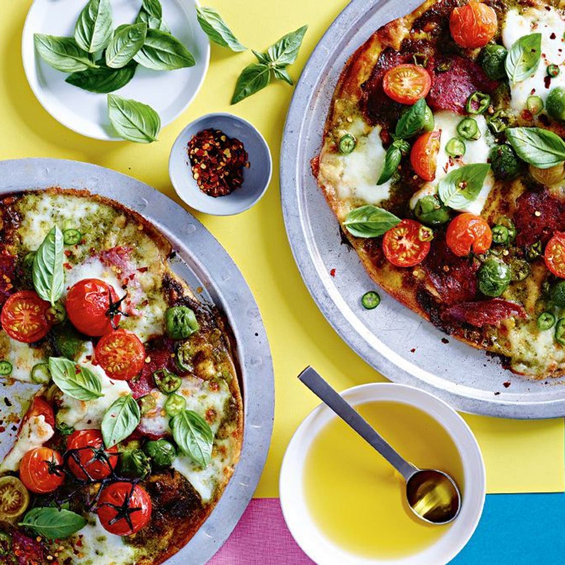 Quick tomato and salami pizzas