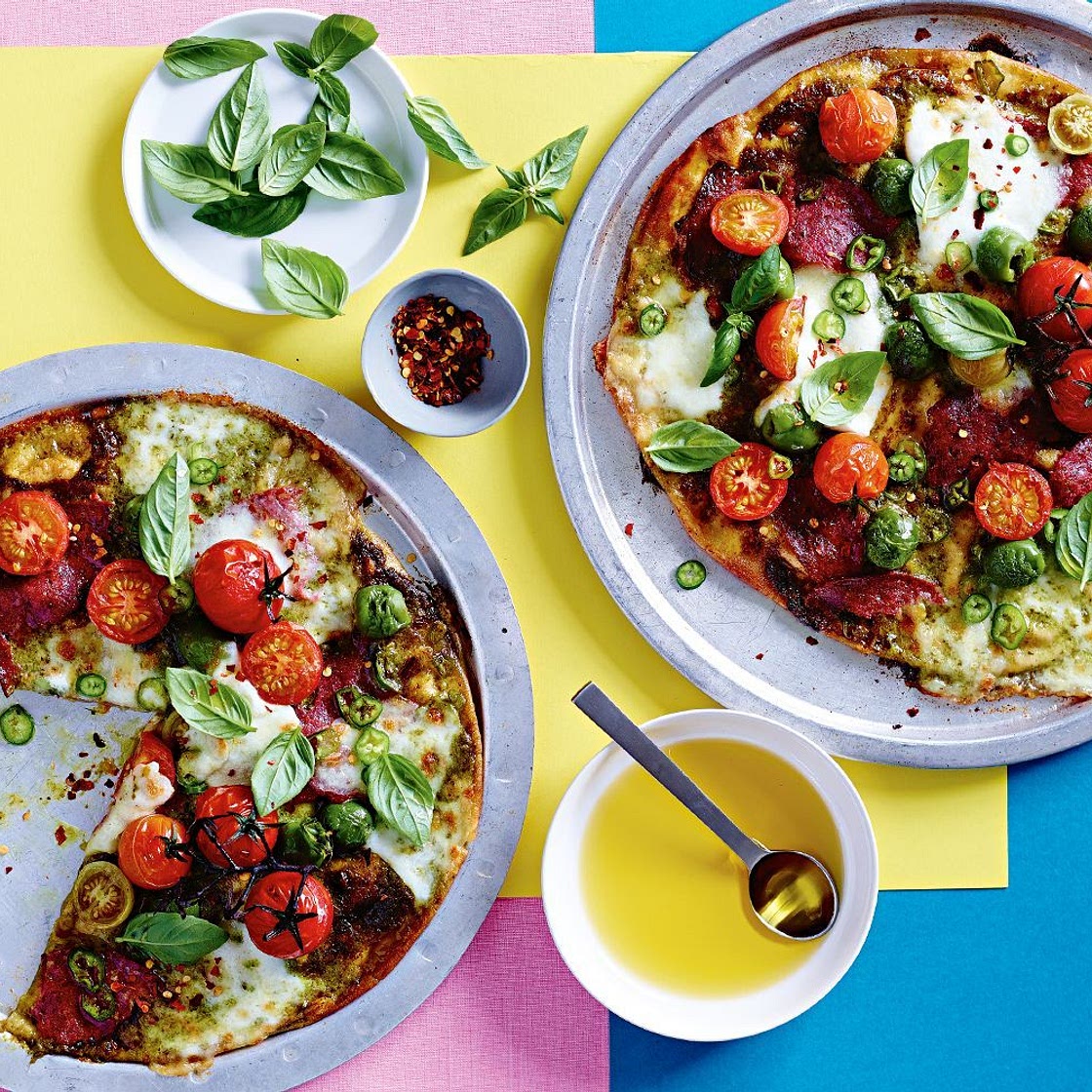 Quick tomato and salami pizzas