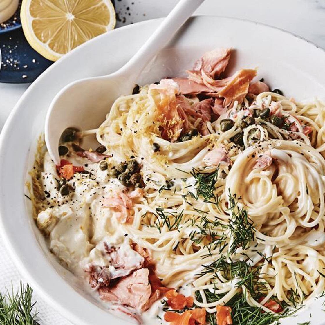 Cream cheese, smoked salmon and smoked trout pasta sauce