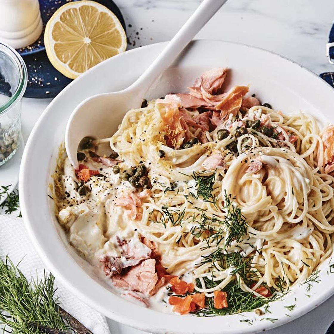 Cream cheese, smoked salmon and smoked trout pasta sauce