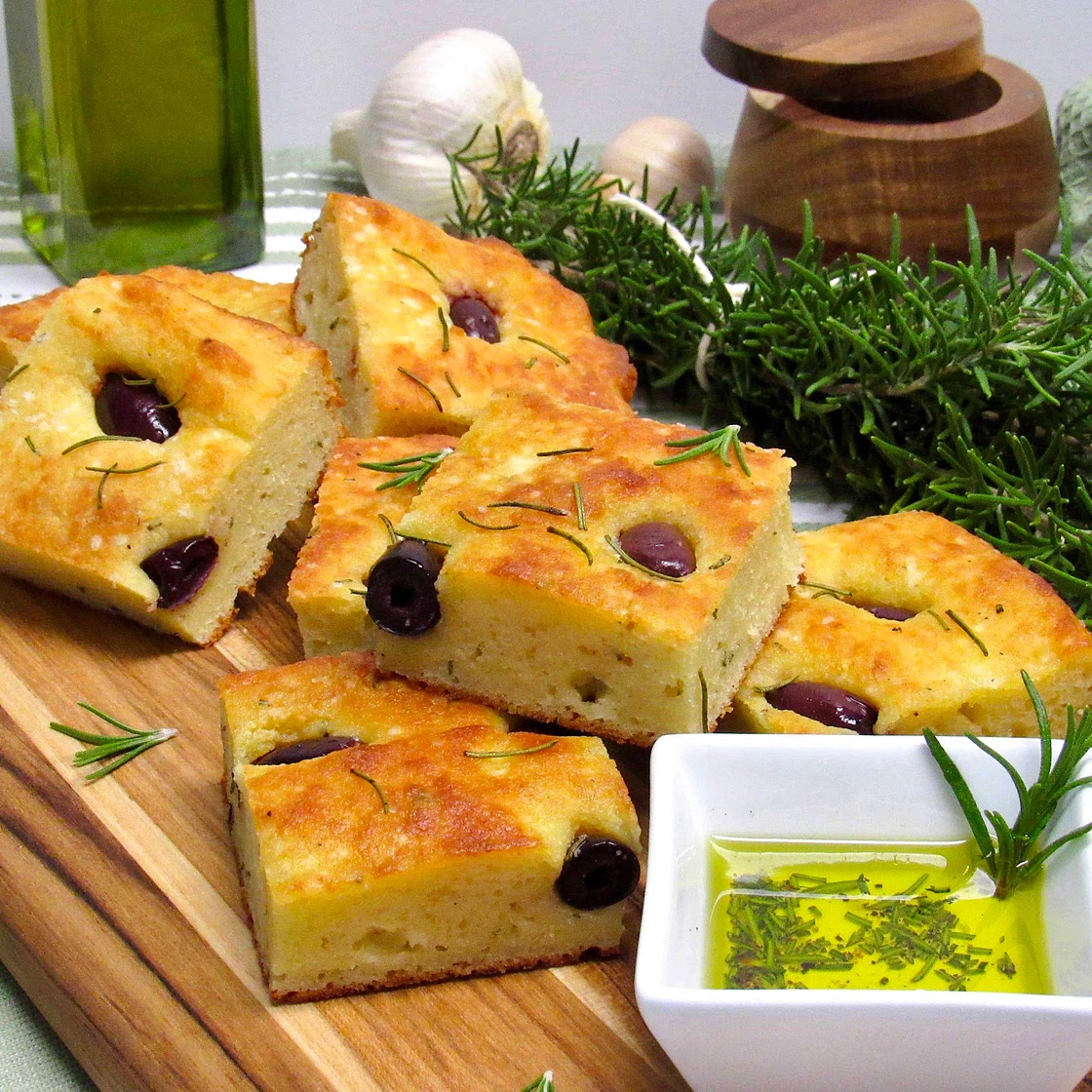Keto Focaccia with Rosemary and Kalamata Olives
