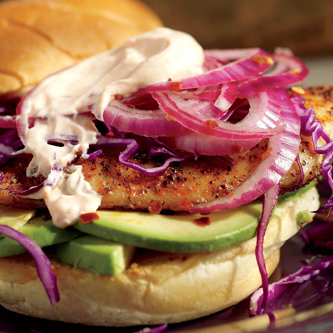 Blackened Fish Sandwich With Avocado and Cabbage Recipe