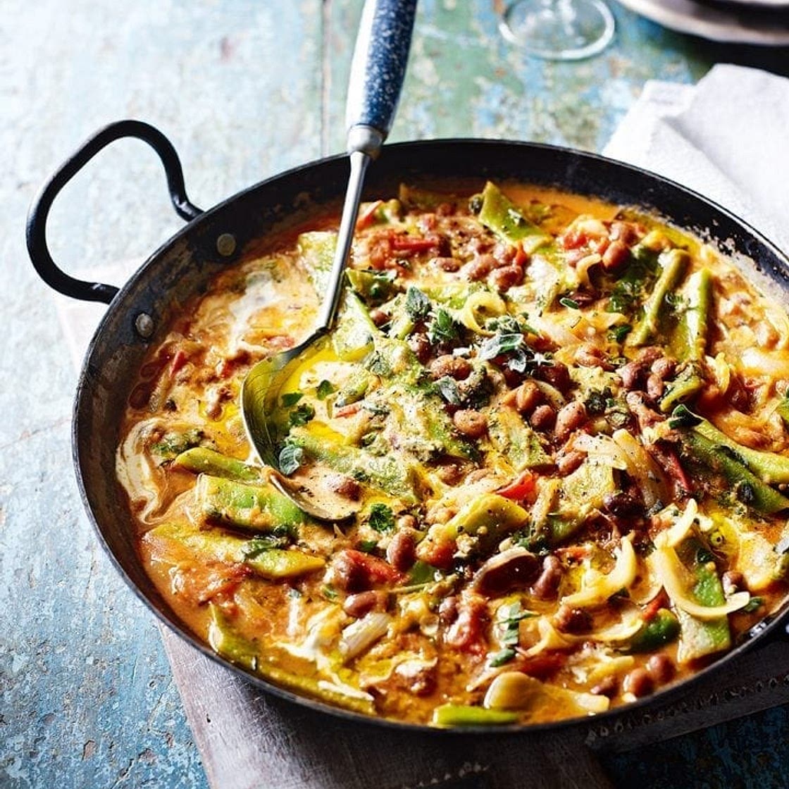 Borlotti and runner beans with sage, tomato and garlic