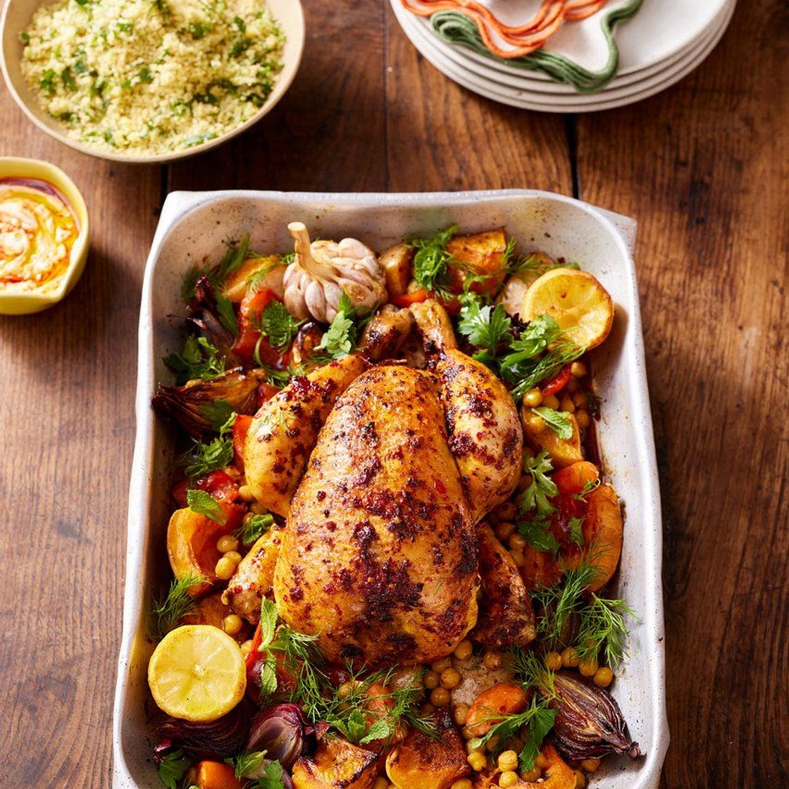 Harissa roast chicken traybake