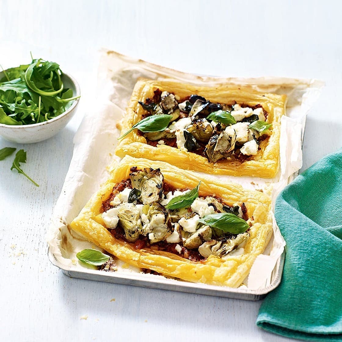 Artichoke and goat’s cheese pesto tart