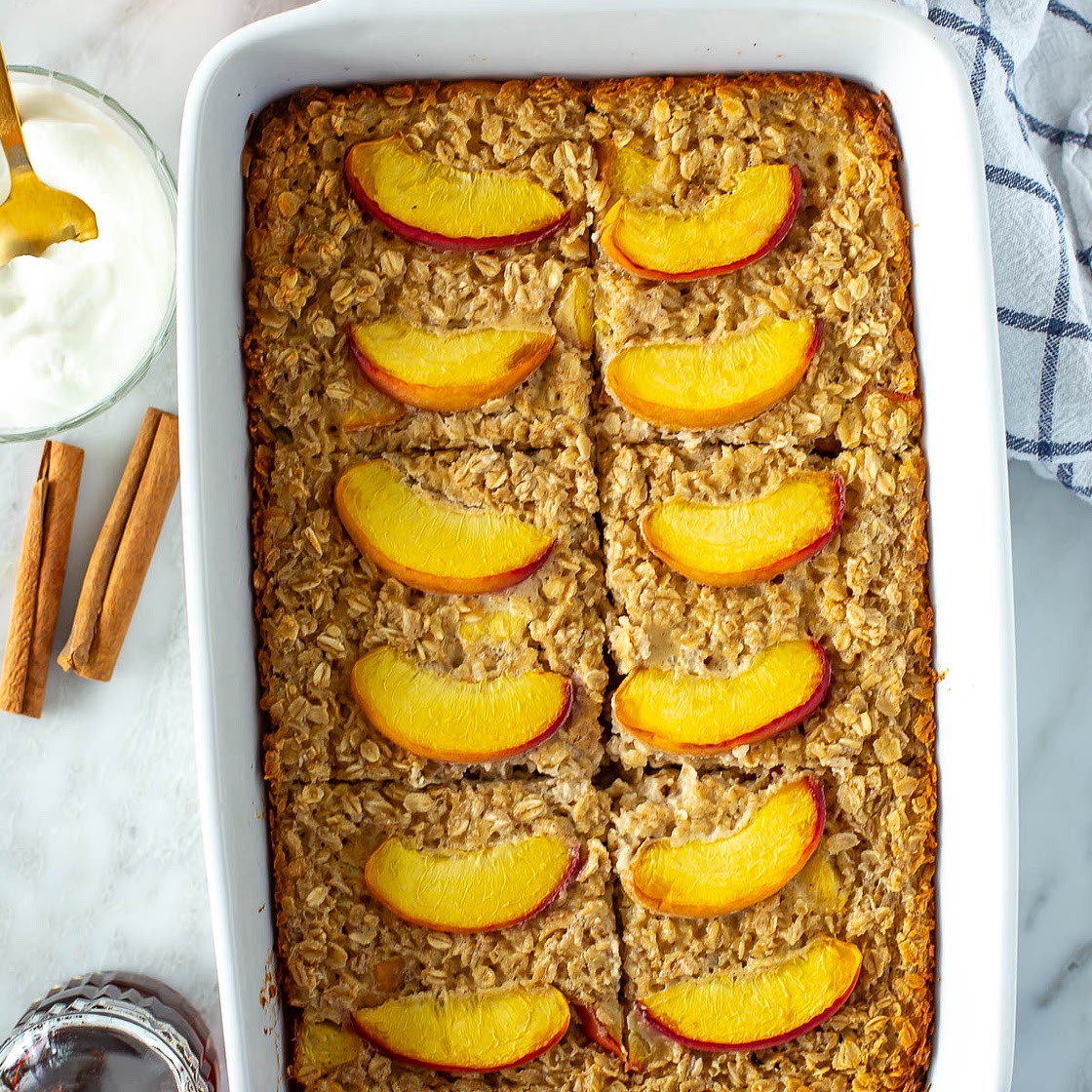 High Protein Peach Baked Oatmeal