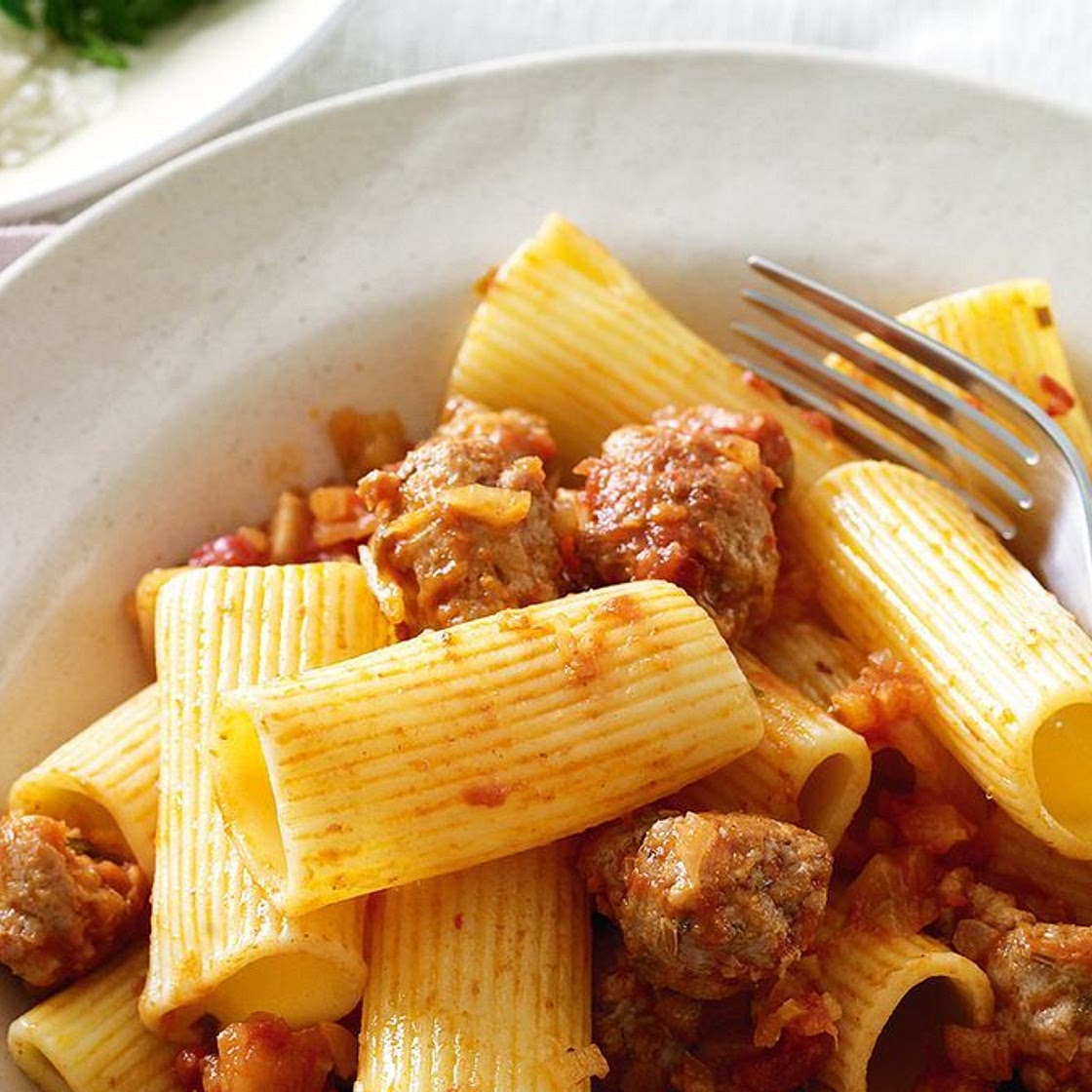Rigatoni with a spicy sausage sauce