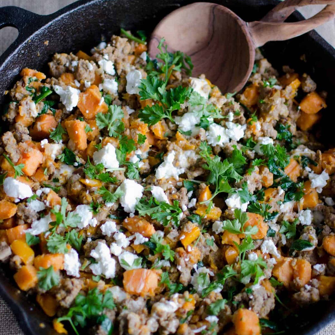 Turkey Skillet Dinner with Sweet Potatoes and Kale