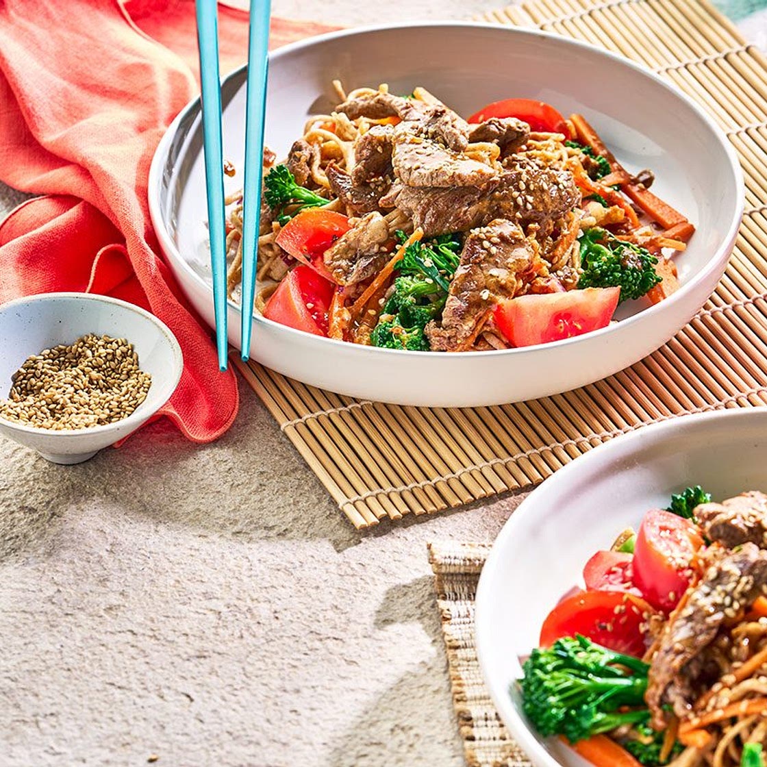 Miso steak with noodle salad