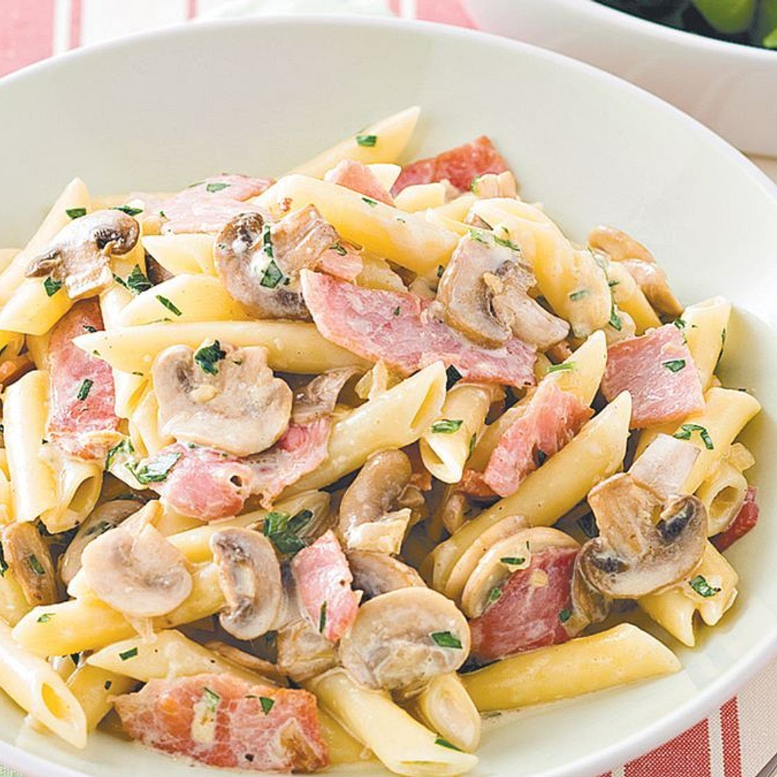 Creamy ham and mushroom pasta