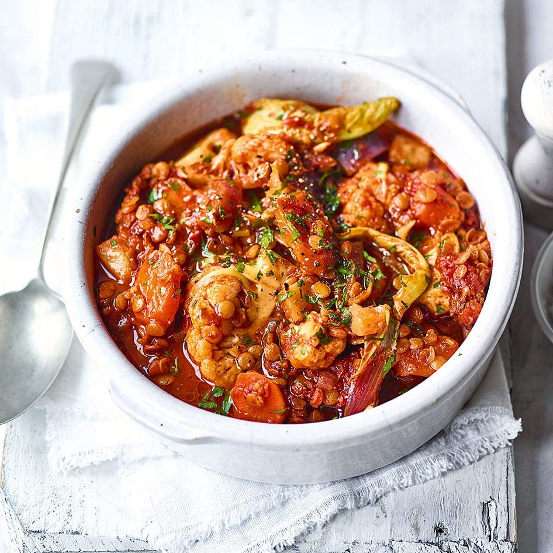 Root vegetable and lentil tagine